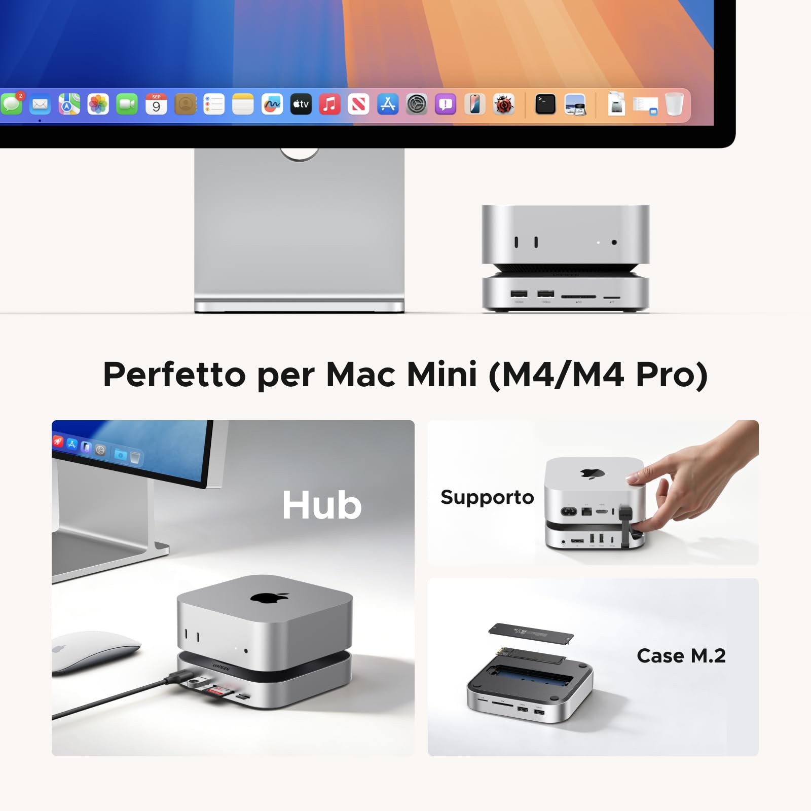 ugreen-docking-station-10-in-2-usb-c-con-supporto-mac-mini-m4-m4-pro-alloggio-ss image 3