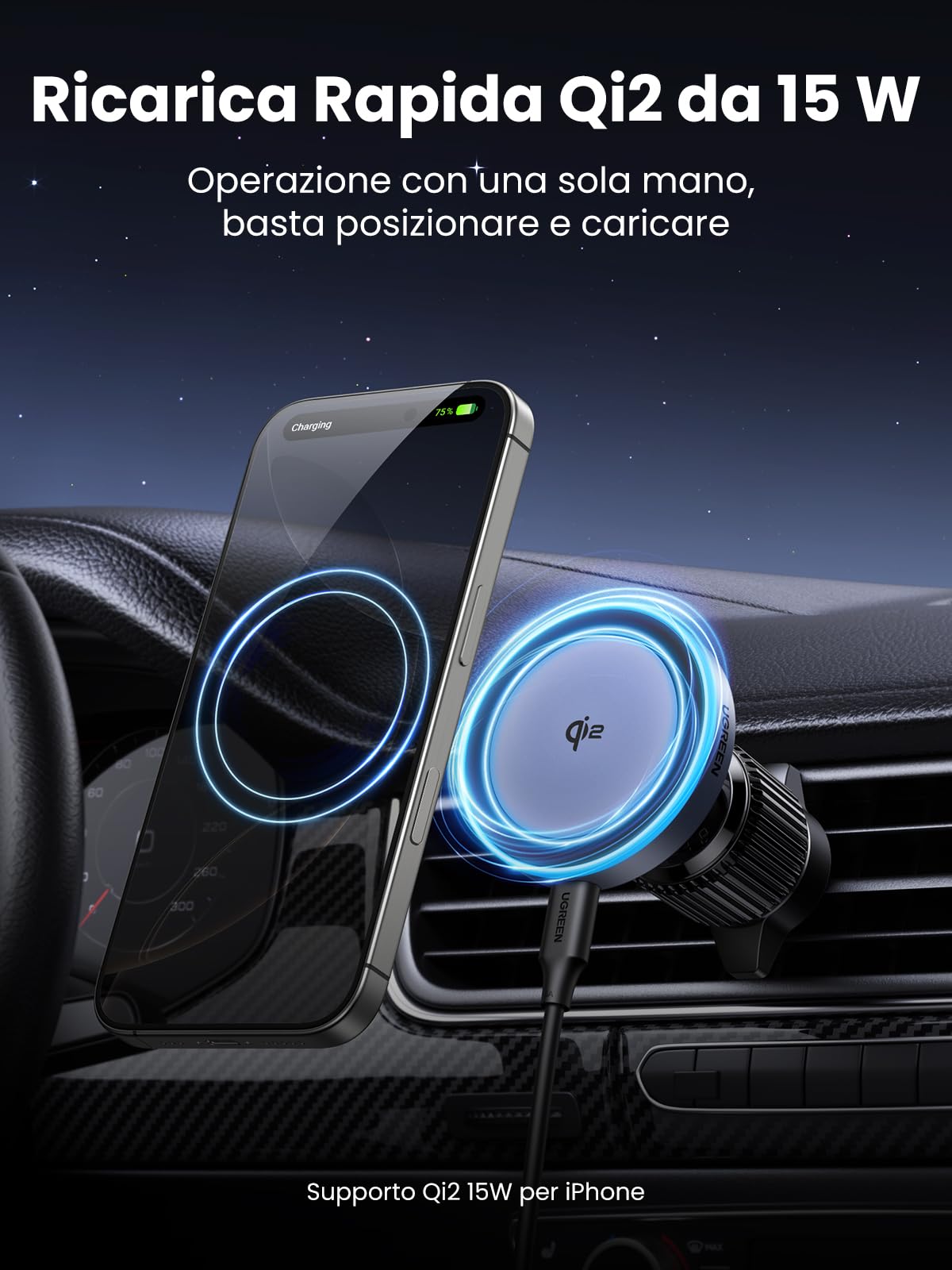 ugreen-magflow-qi2-caricatore-wireless-magnetico-15w-da-auto-supporto-bocchetta- image 2