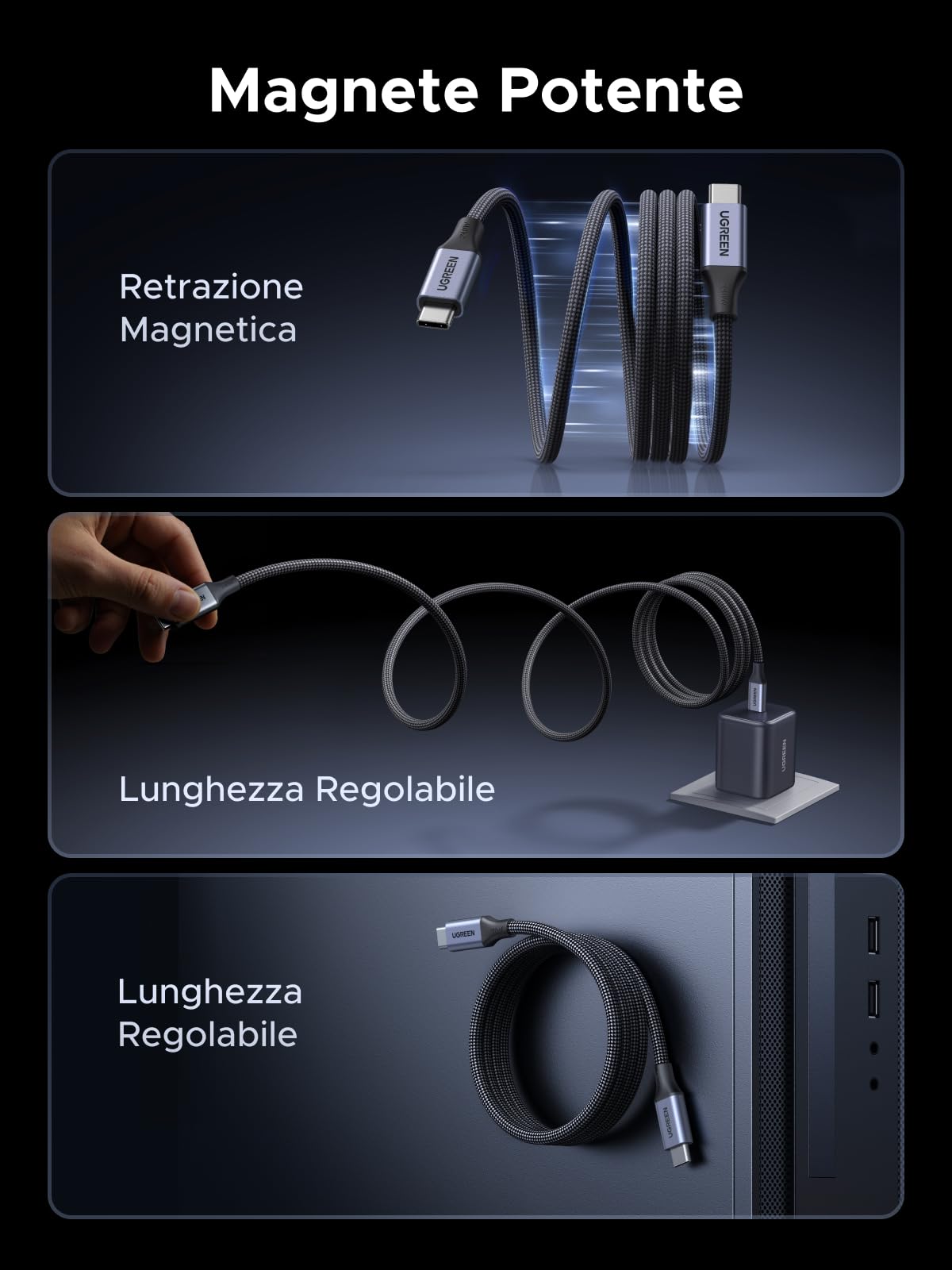 ugreen-cavo-usb-c-magnetico-240w-pd3-1-ricarica-rapida-1m image 2