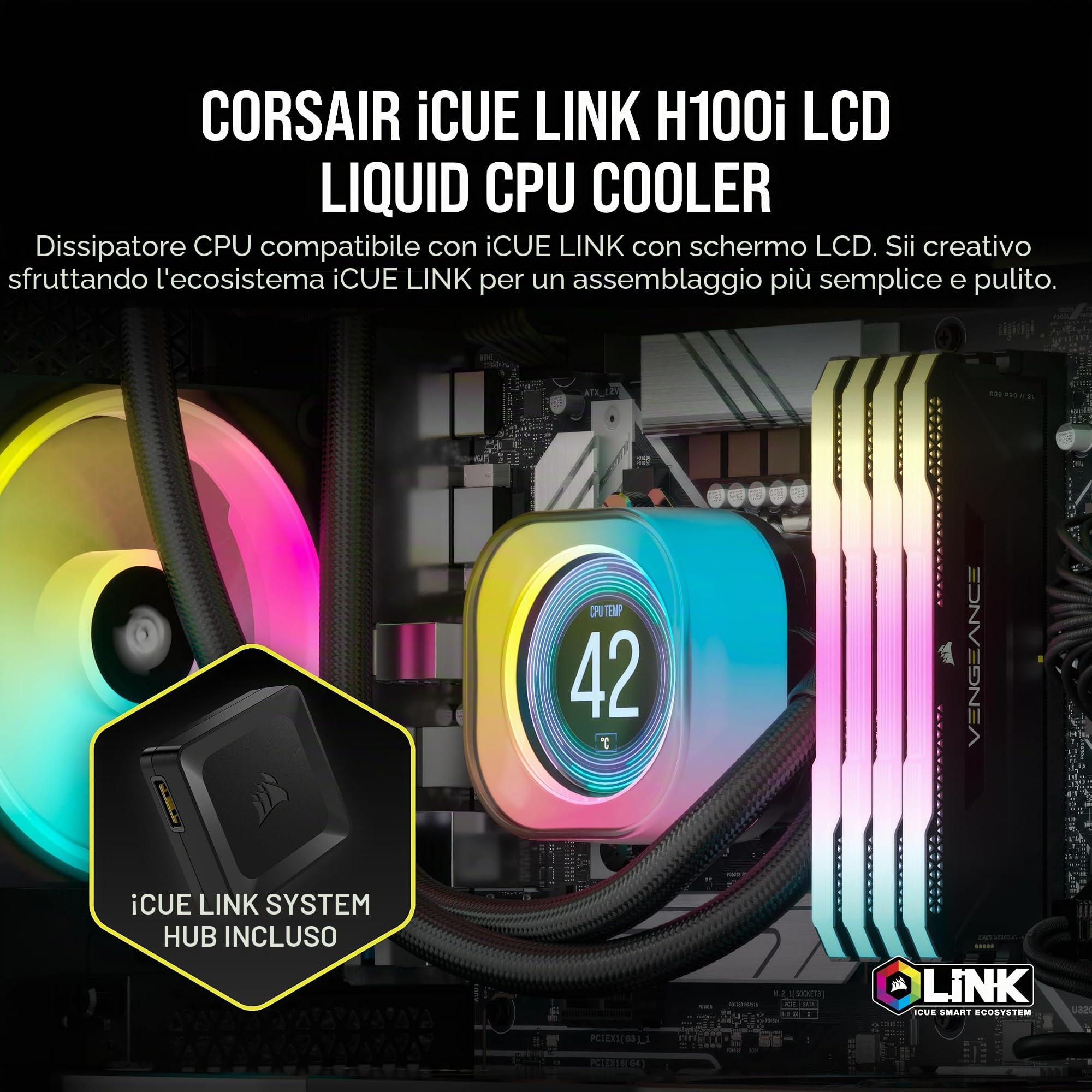 corsair-icue-link-h100i-lcd-raffreddatore-a-liquido-240mm-nero image 2
