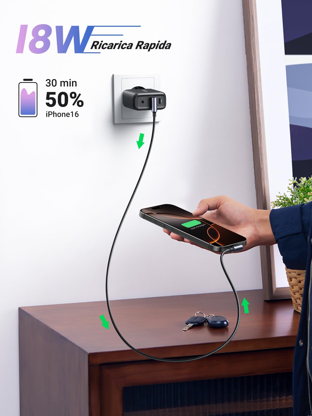 ugreen-cavo-usb-a-a-usb-c-90-gradi-3a-qc3-0-480mbps-nylon-0-5m image 2