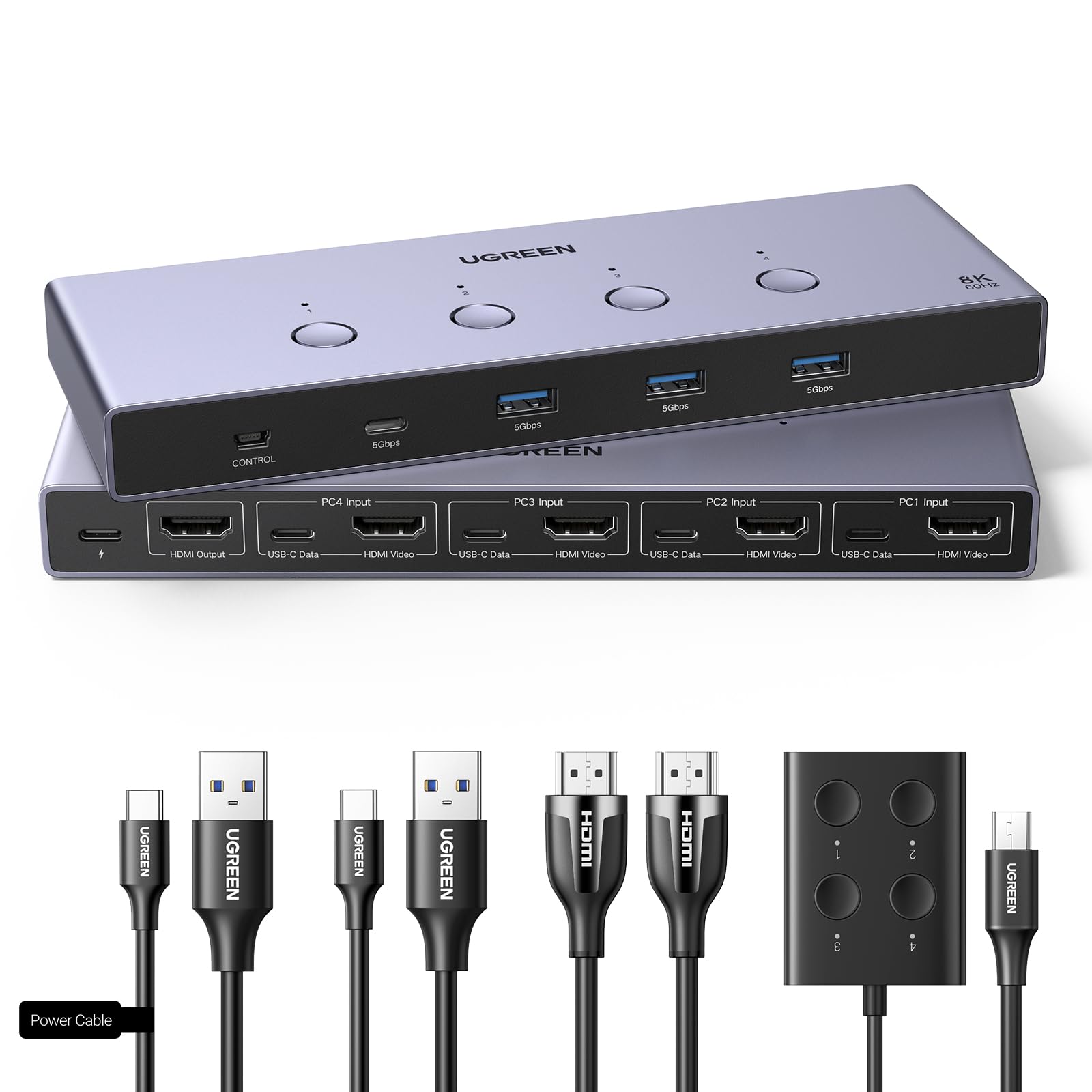 ugreen-switch-kvm-hdmi-2-1-4-in-1-out-8k-60hz-usb-3-0-con-usb-c image 1