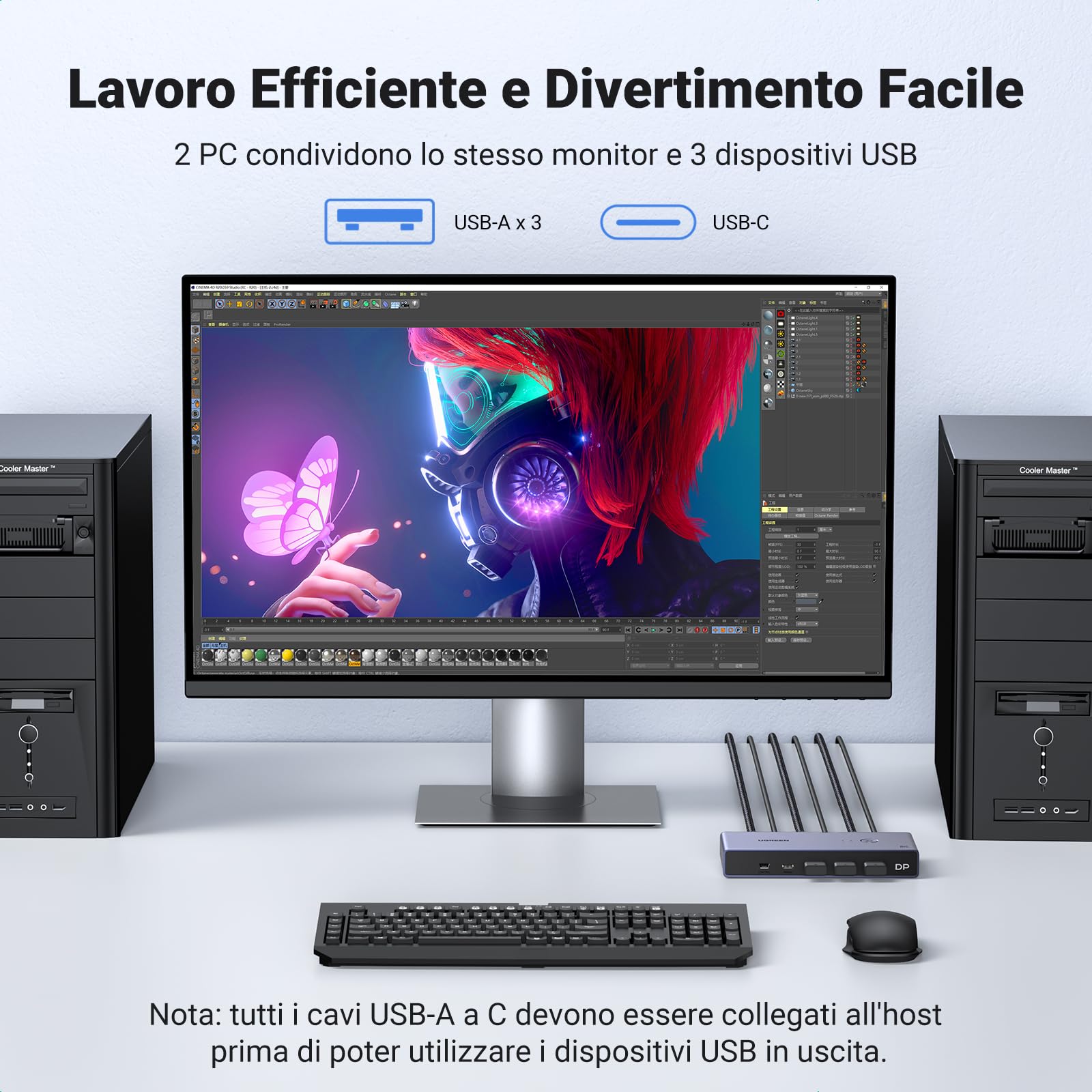 ugreen-switch-kvm-displayport-8k-60hz-2-ingressi-1-uscita-dp-1-4-usb image 2