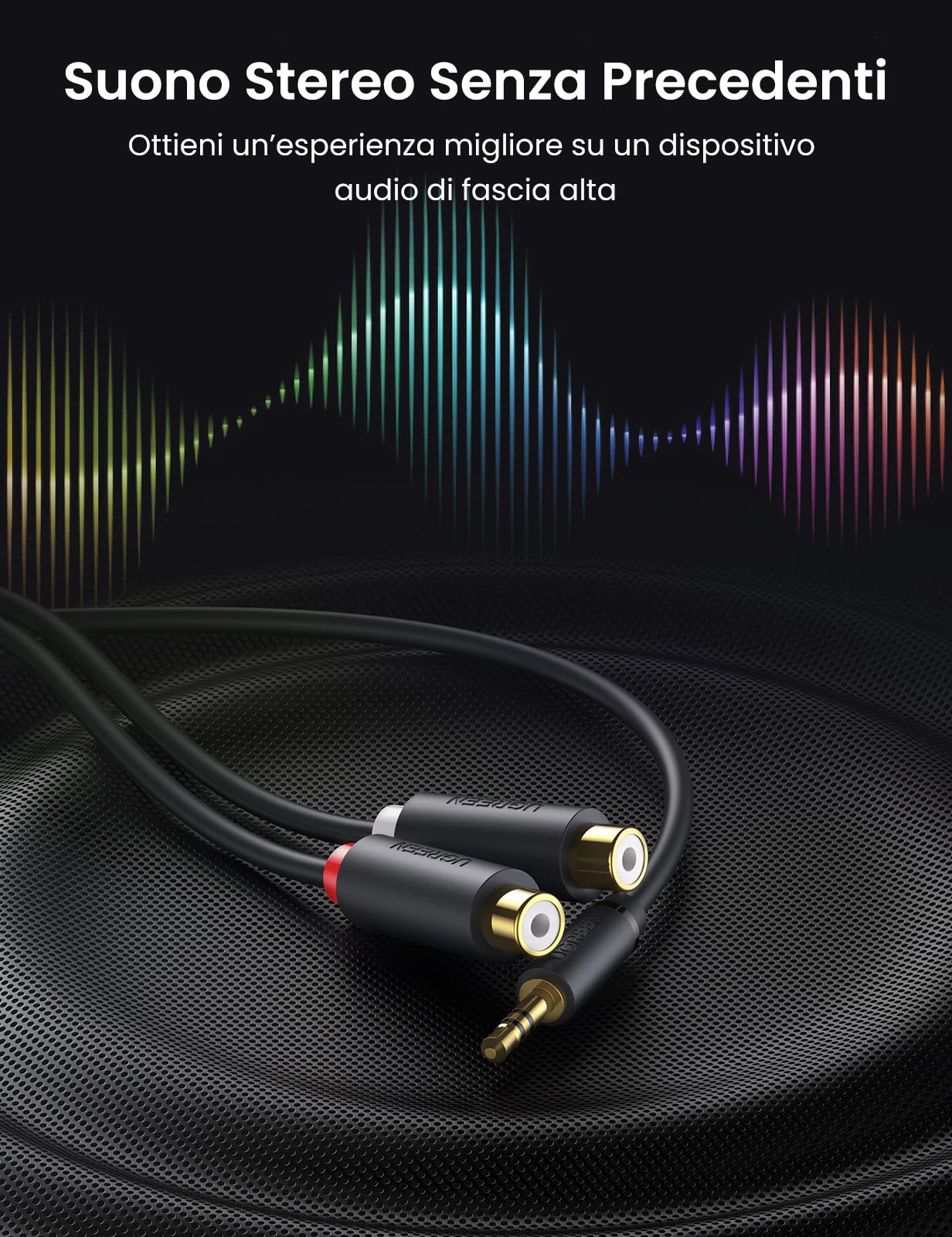 ugreen-adattatore-audio-2-rca-femmina-a-jack-3-5mm-maschio-20cm image 3