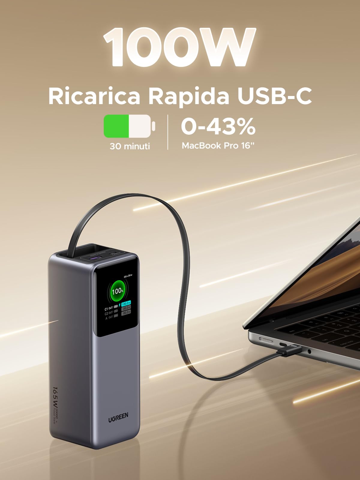 ugreen-nexode-pro-165w-power-bank-20000mah-con-cavo-retrattile-usb-c image 3