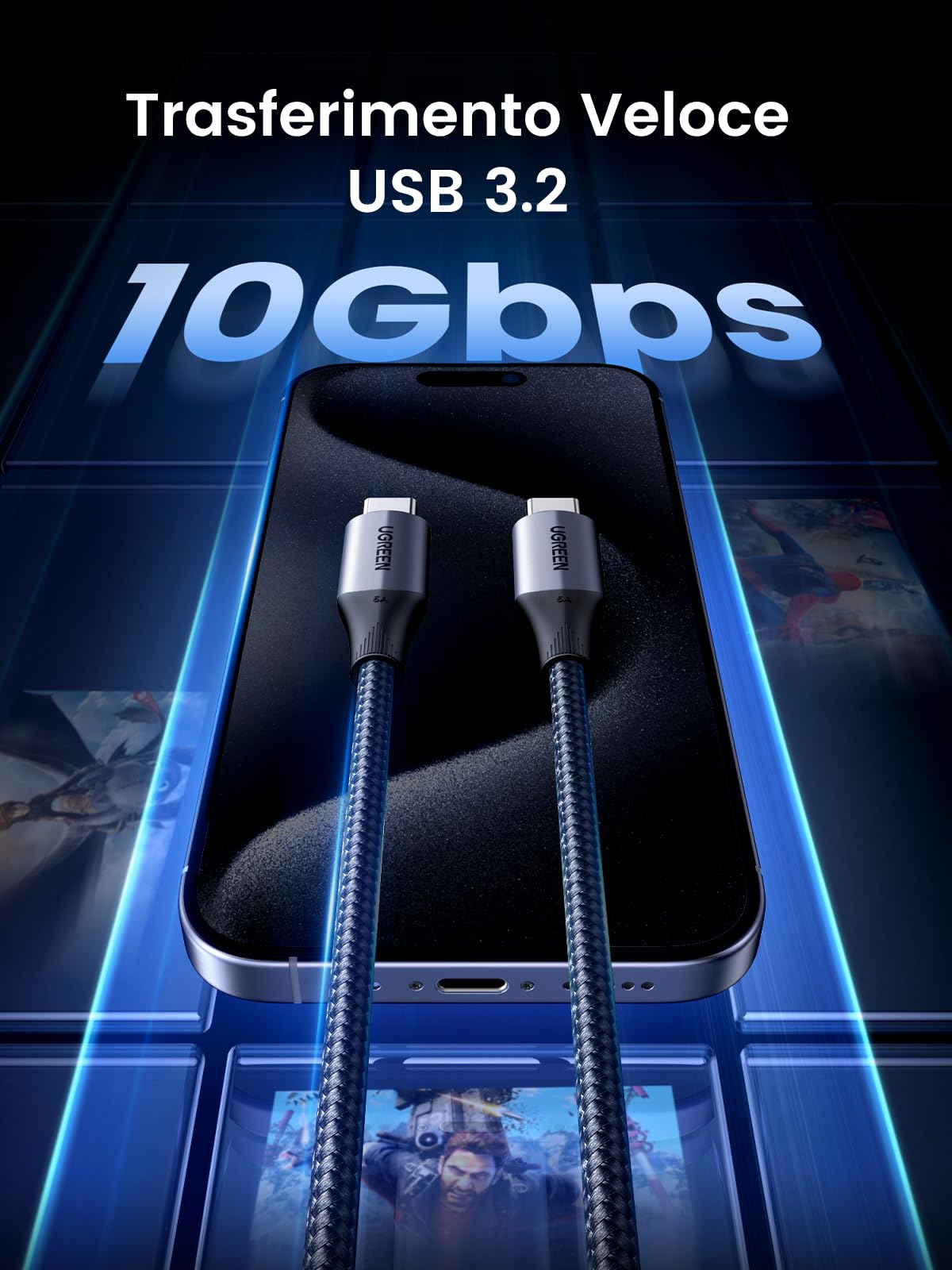 ugreen-nexode-cavo-usb-c-a-usb-c-3-2-10gbps-video-4k-60hz-240w-1m-nylon image 3