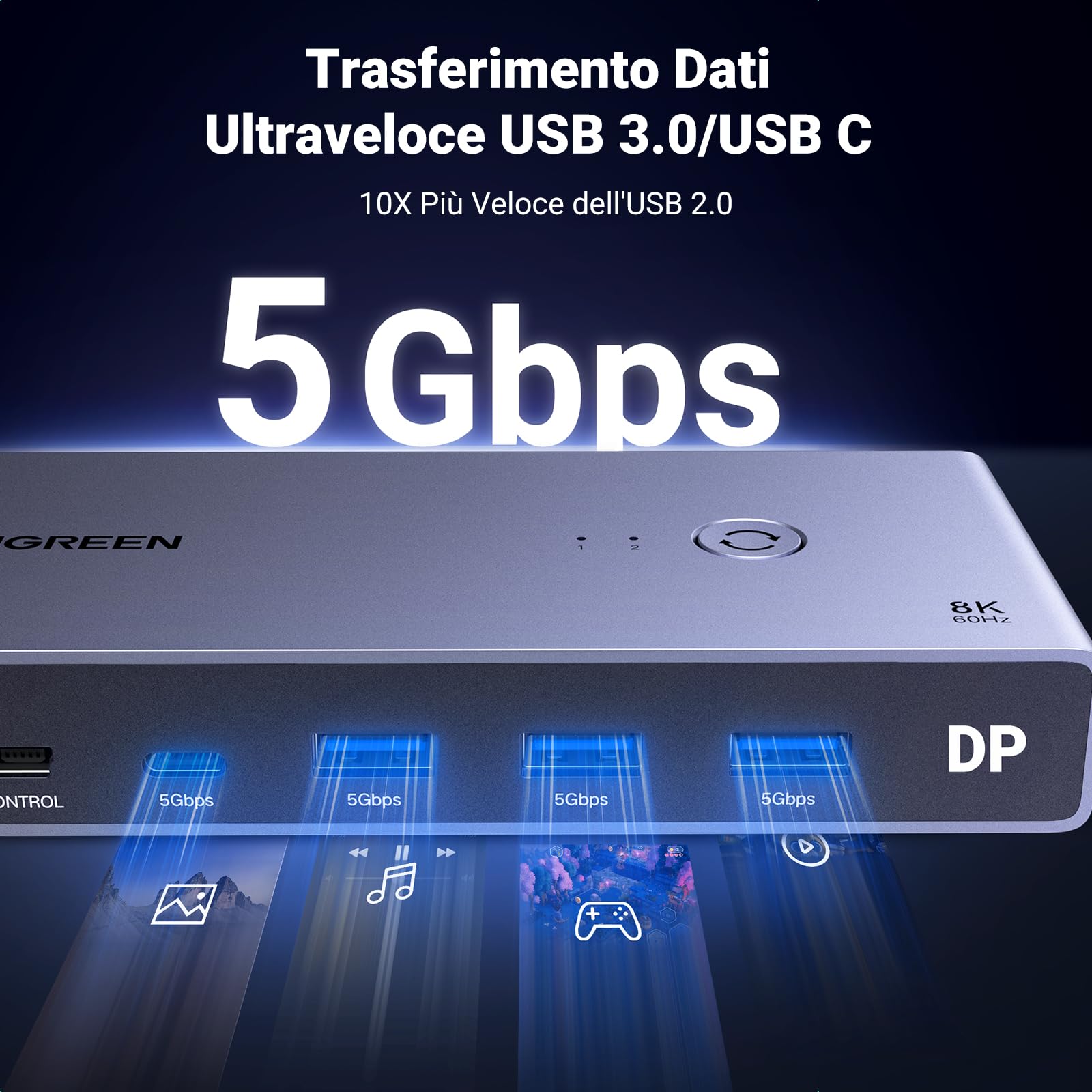 ugreen-switch-kvm-displayport-8k-60hz-2-ingressi-1-uscita-dp-1-4-usb image 5