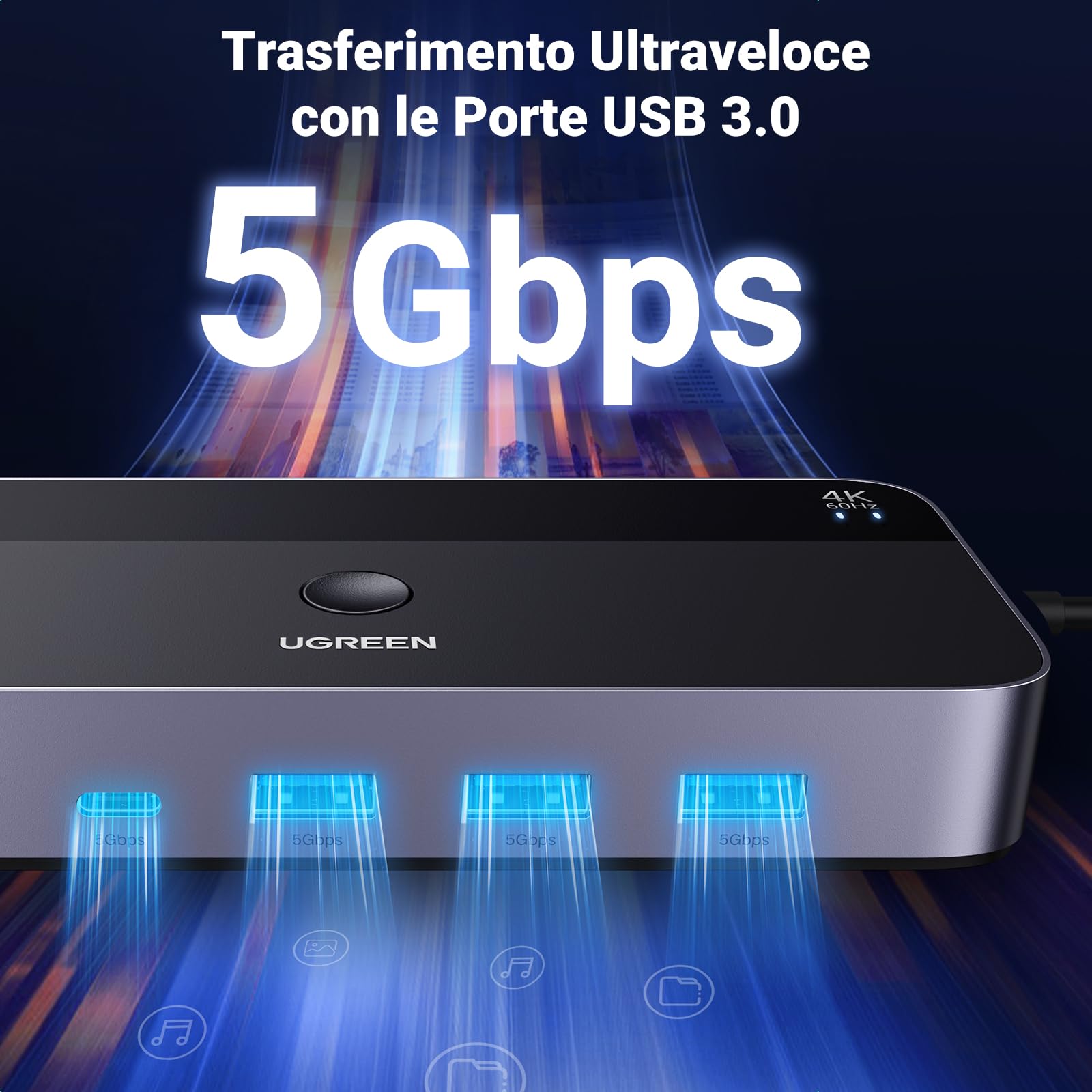 ugreen-switch-kvm-hdmi-4k-60hz-2-ingressi-1-uscita-con-hub-usb-3-0-5gbps image 4