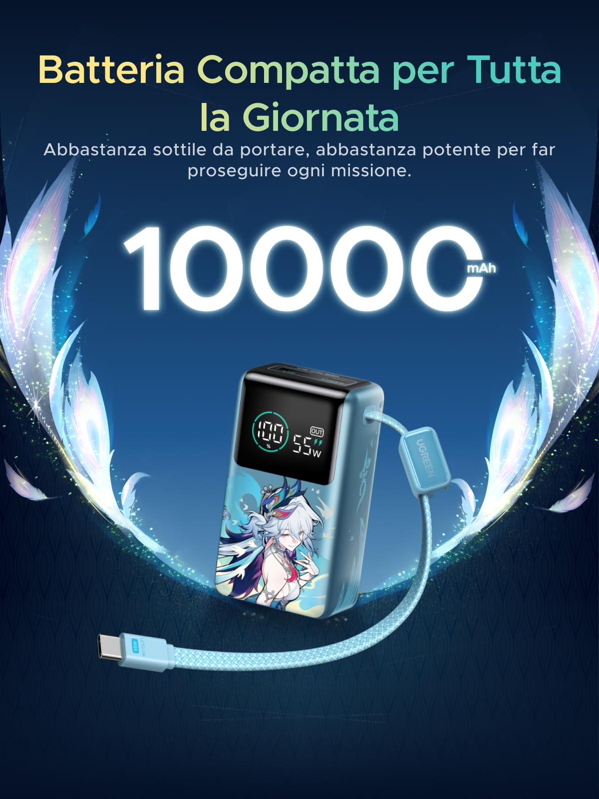 ugreen-nexode-pro-55w-power-bank-10000mah-con-cavo-usb-c-integrato-blu-pavone image 3