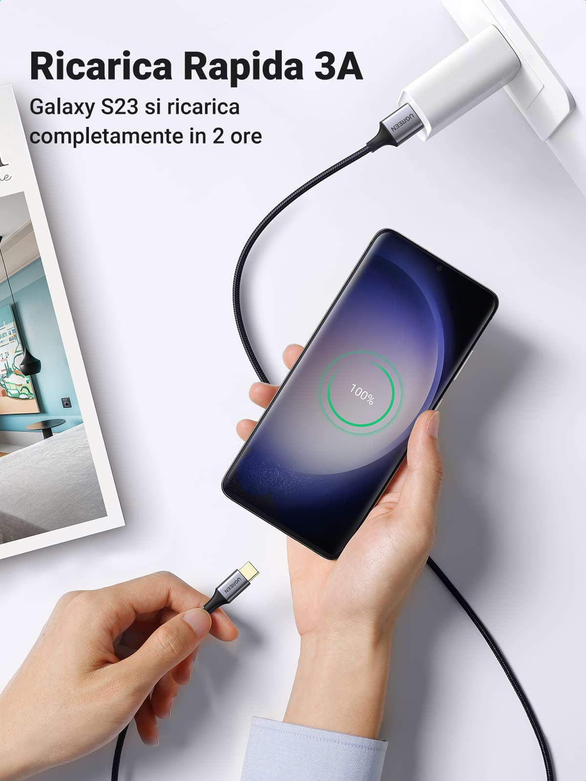 ugreen-cavo-usb-a-a-usb-c-3-0-5gbps-3a-ricarica-rapida-1m-nylon image 3