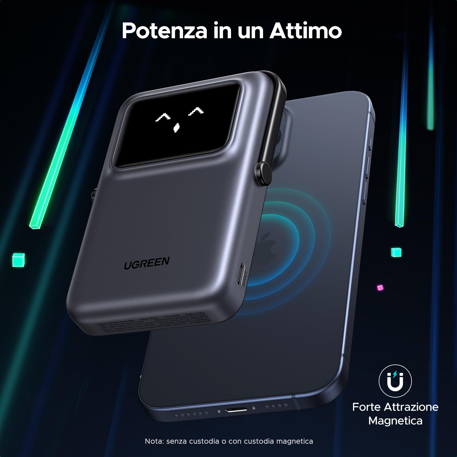 ugreen-uno-power-bank-magnetico-10000mah-pd-20w-con-cavo-e-stand-nero image 2