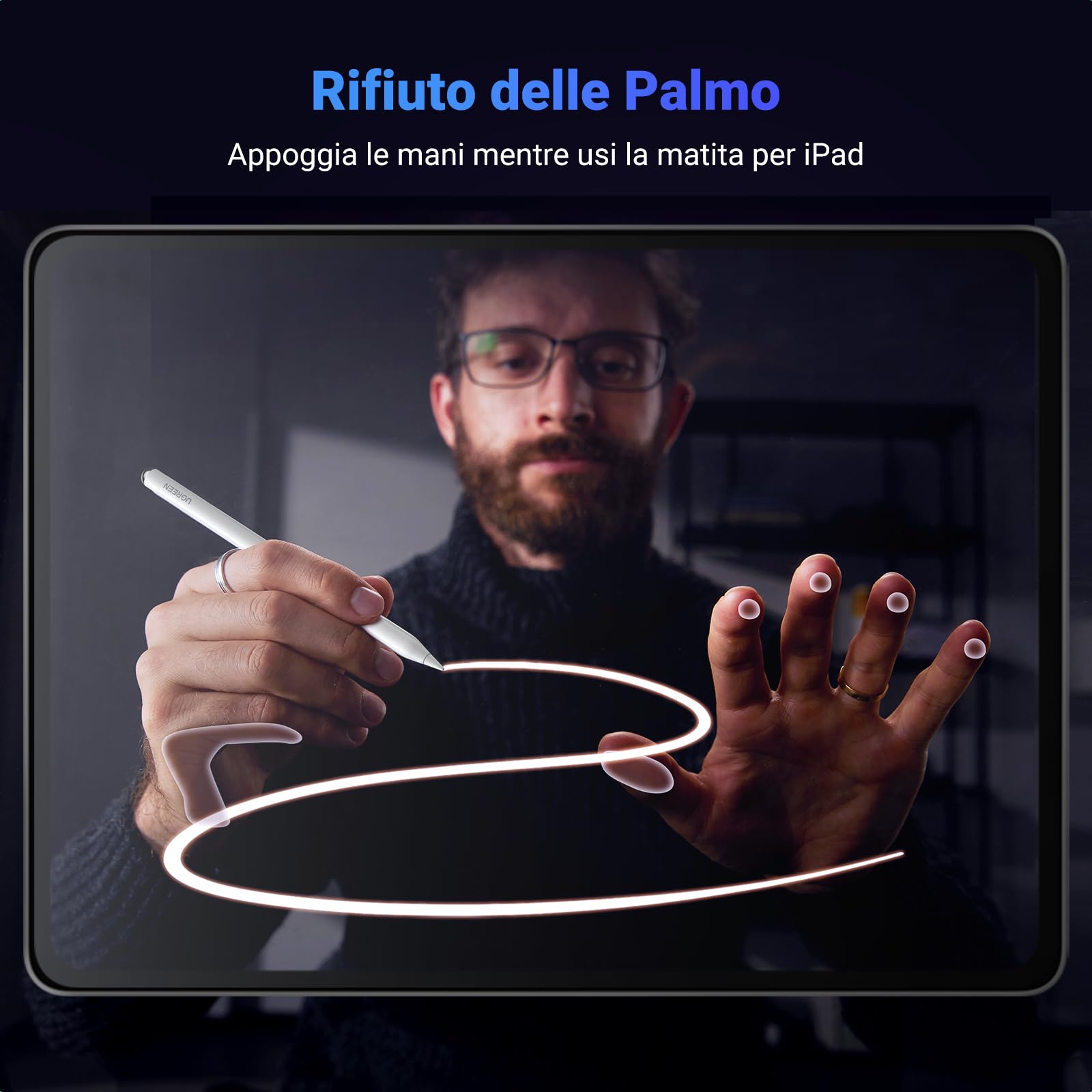ugreen-pencil-per-ipad-con-ricarica-wireless-magnetica-palm-rejection-e-tilt-bia image 6