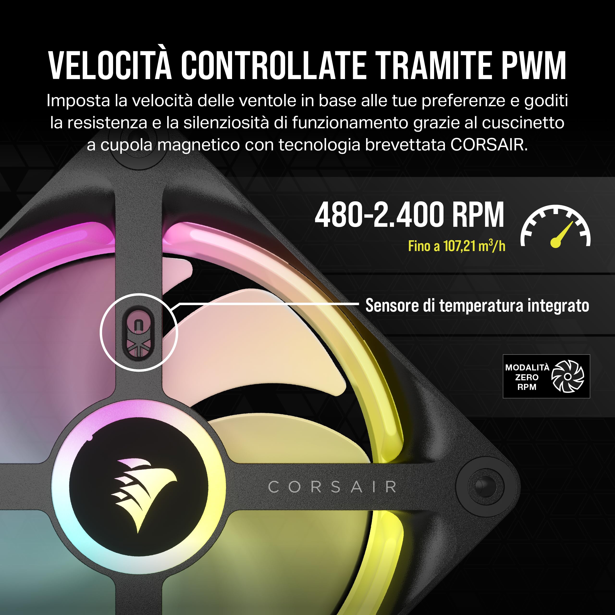 corsair-icue-link-qx120-rgb-ventola-120mm-nera-cupola-magnetica-pwm-2400-rpm image 6