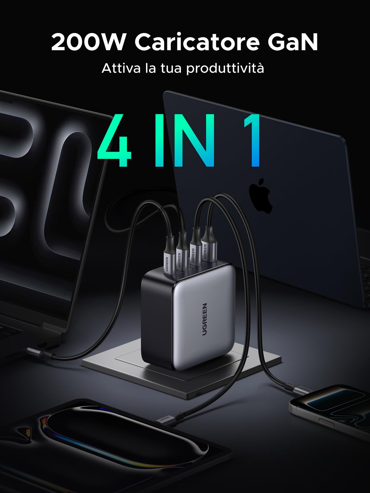 ugreen-nexode-200w-caricatore-usb-c-gan-4-porte-pd-3-1 image 4