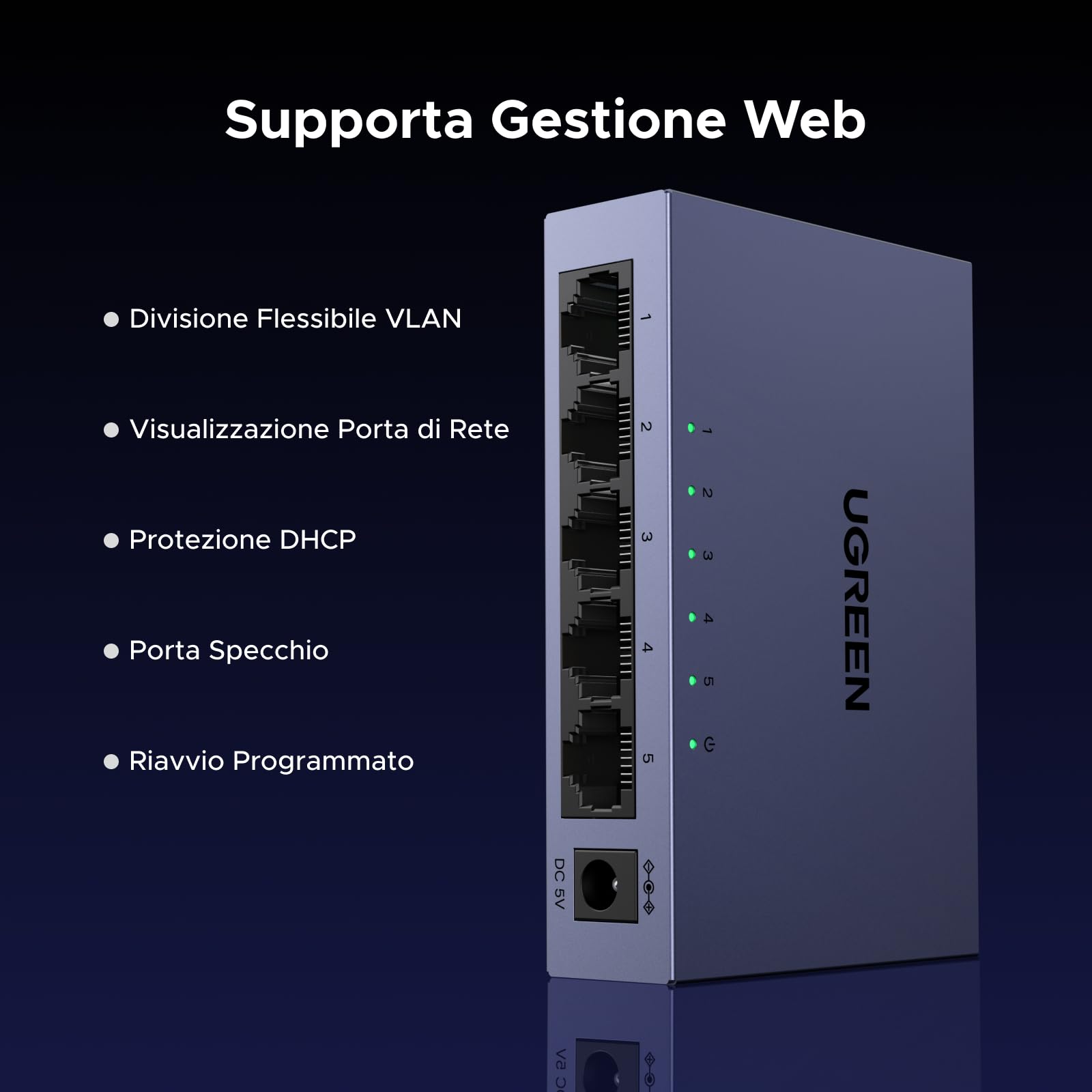 ugreen-switch-di-rete-5-porte-gigabit-gestibile-rj45-metallo image 3