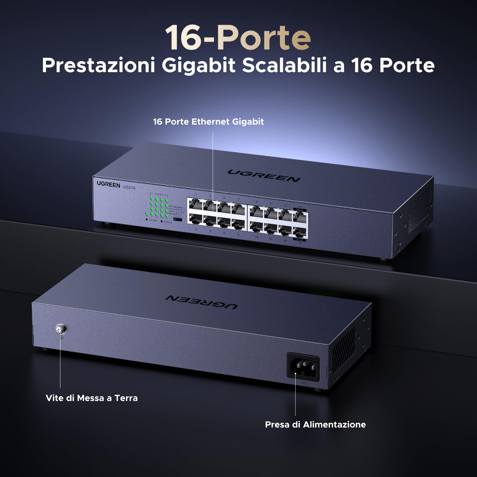 ugreen-switch-ethernet-gigabit-16-porte-rj45-1000mbps-desktop-parete image 2