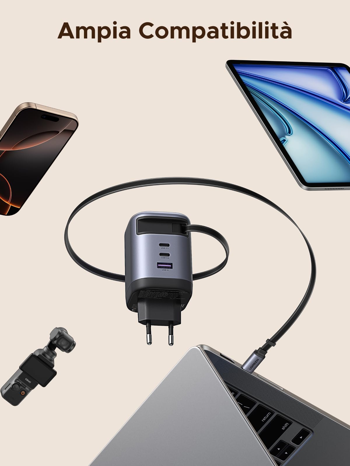 ugreen-nexode-100w-caricatore-usb-c-gan-retrattile-4-in-1 image 6