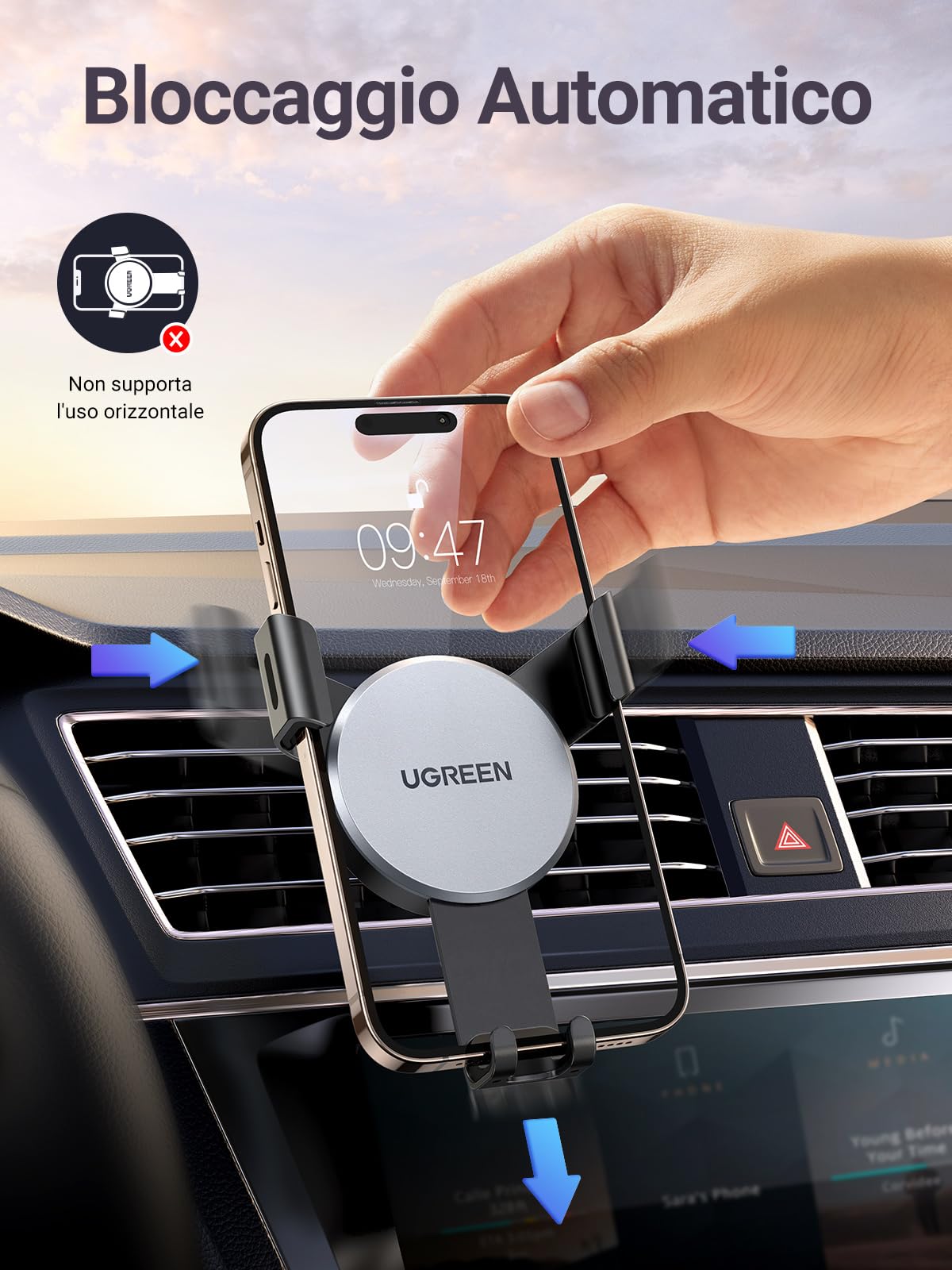 ugreen-supporto-telefono-auto-a-gravit-in-alluminio-per-bocchette-d-aria-grigio image 2