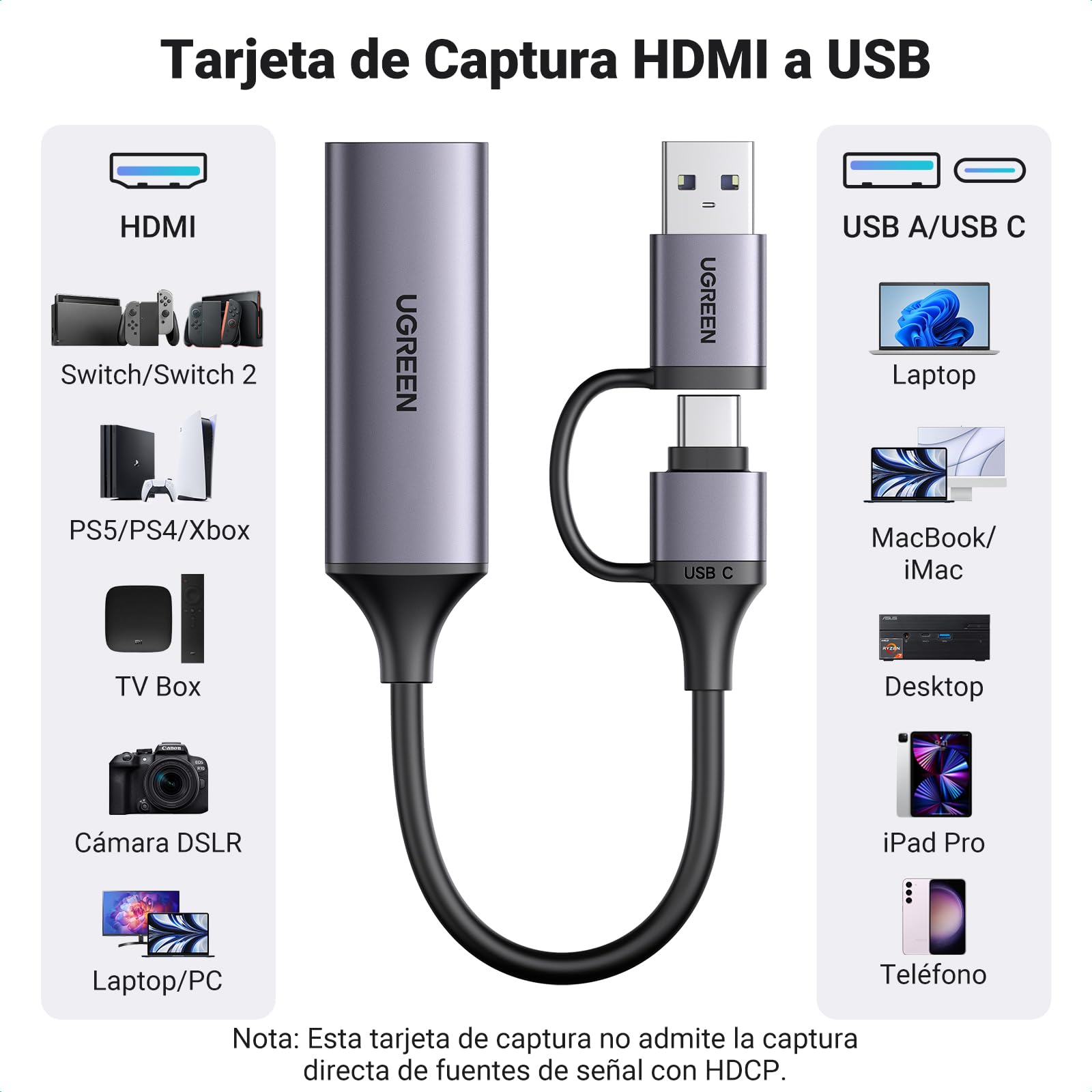 ugreen-scheda-di-acquisizione-video-hdmi-a-usb-c-4k-30hz-1080p-60fps image 2