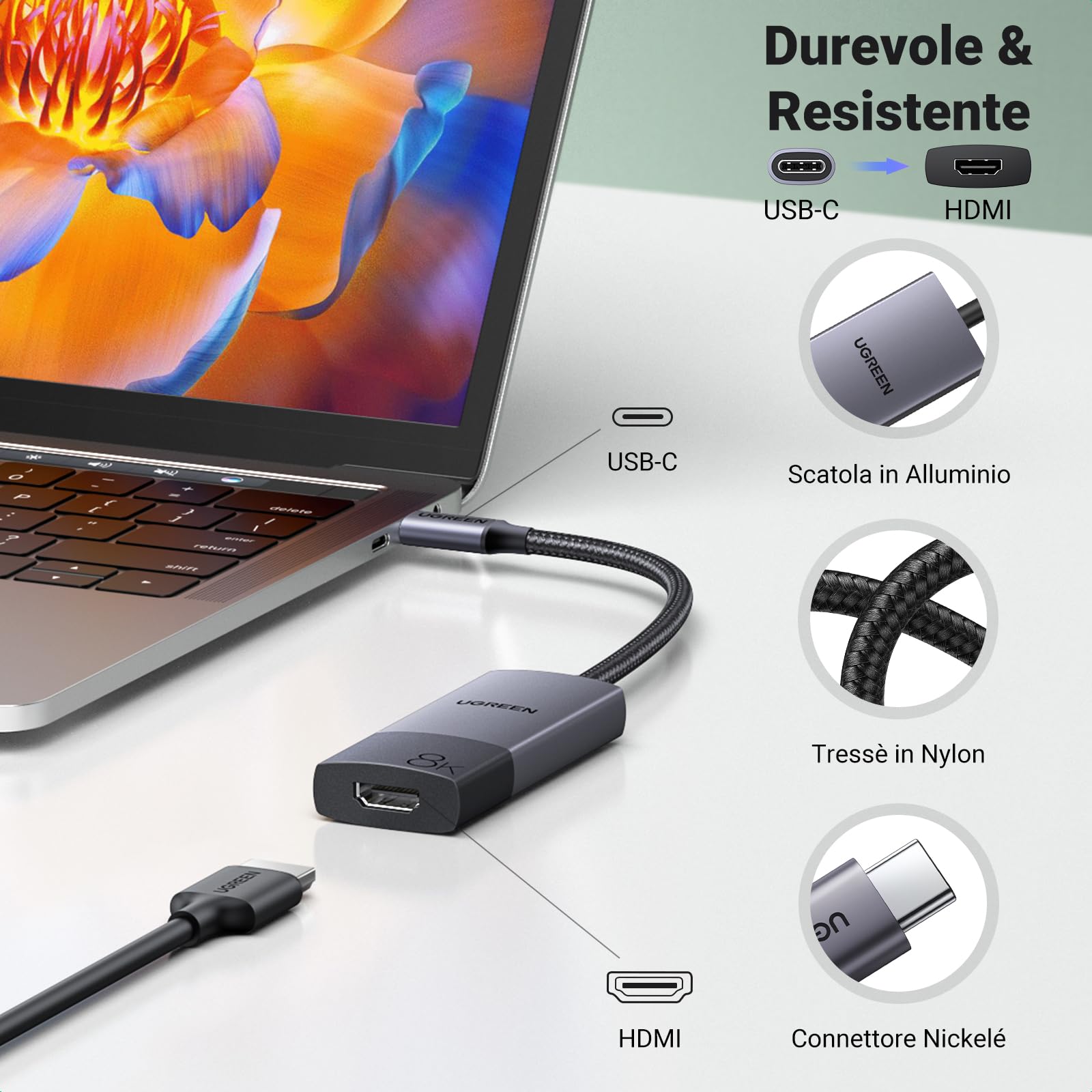 ugreen-adattatore-usb-c-a-hdmi-2-1-8k60hz-4k240hz-nylon-alluminio image 5