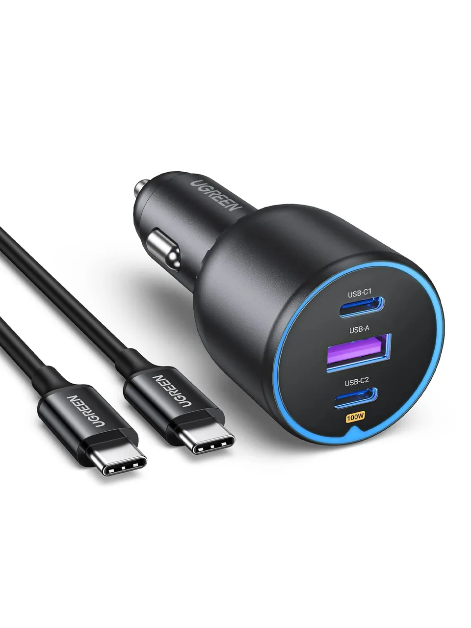 ugreen-130w-caricatore-auto-usb-c-3-porte-con-cavo-100w image 1