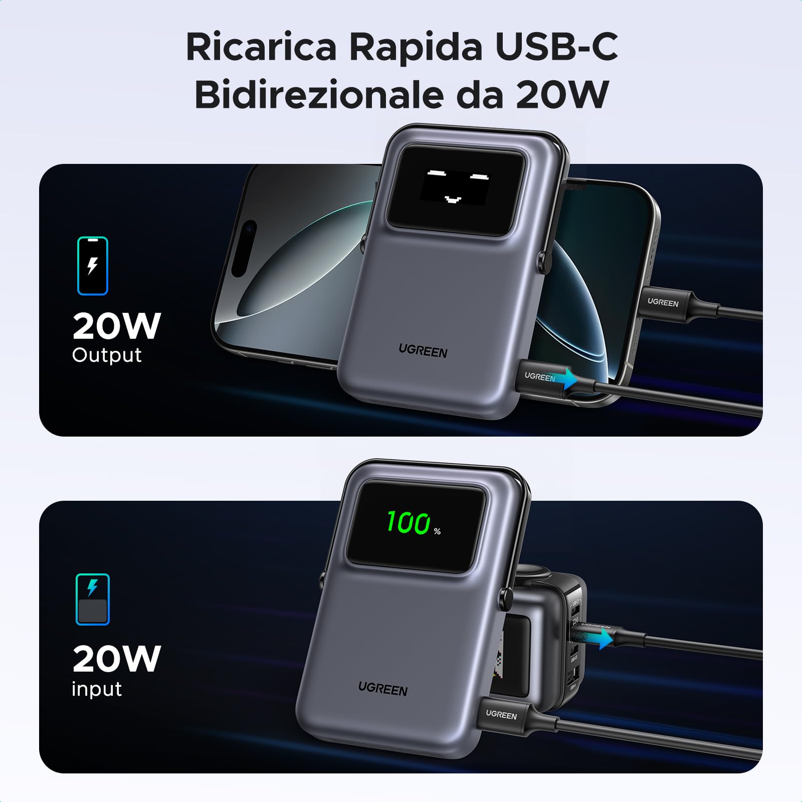 ugreen-uno-power-bank-magnetico-10000mah-pd-20w-con-cavo-e-stand-nero image 3