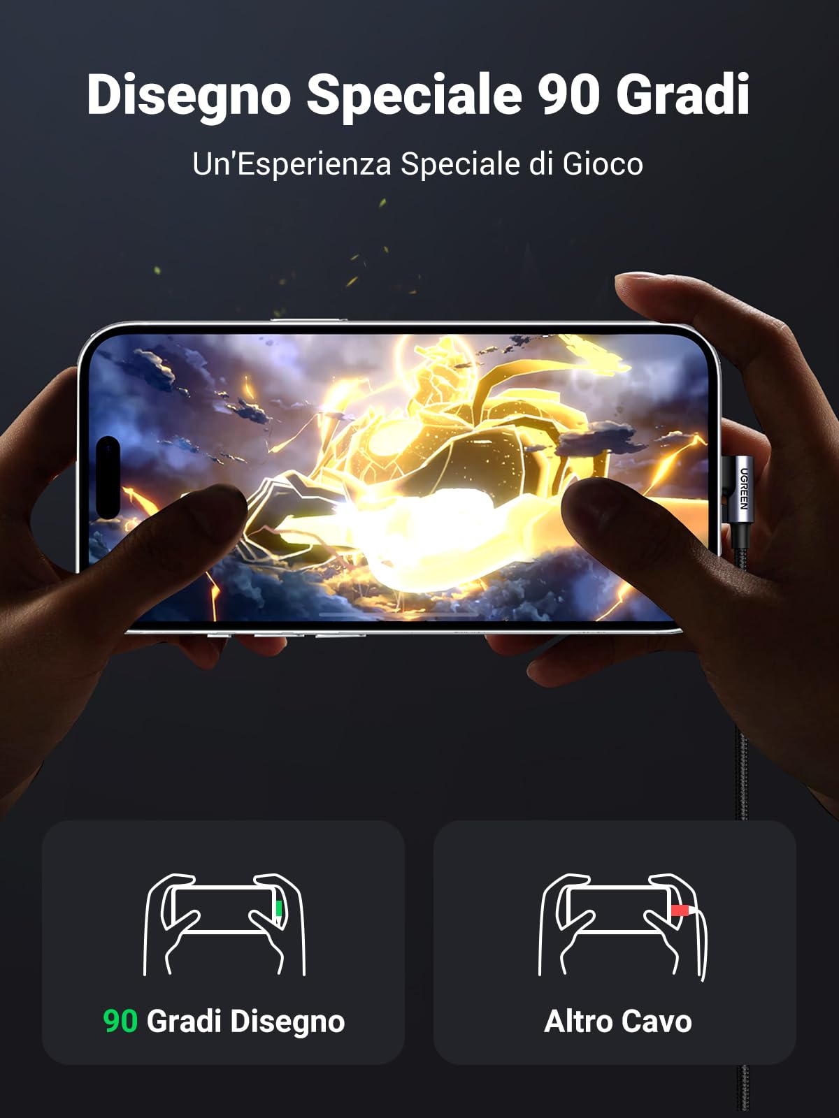 ugreen-cavo-usb-a-a-usb-c-90-gradi-3a-qc3-0-480mbps-nylon-0-5m image 3