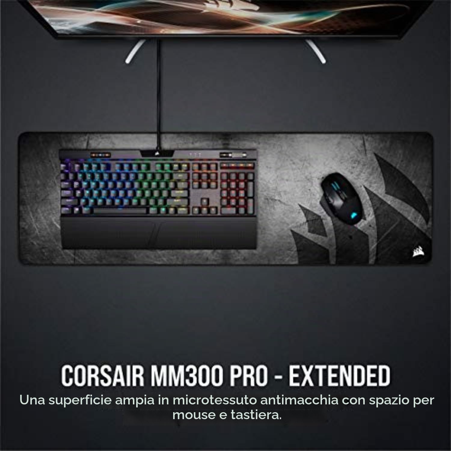 corsair-mm300-pro-tappetino-mouse-gaming-esteso-93x30-cm-nero-grigio image 2