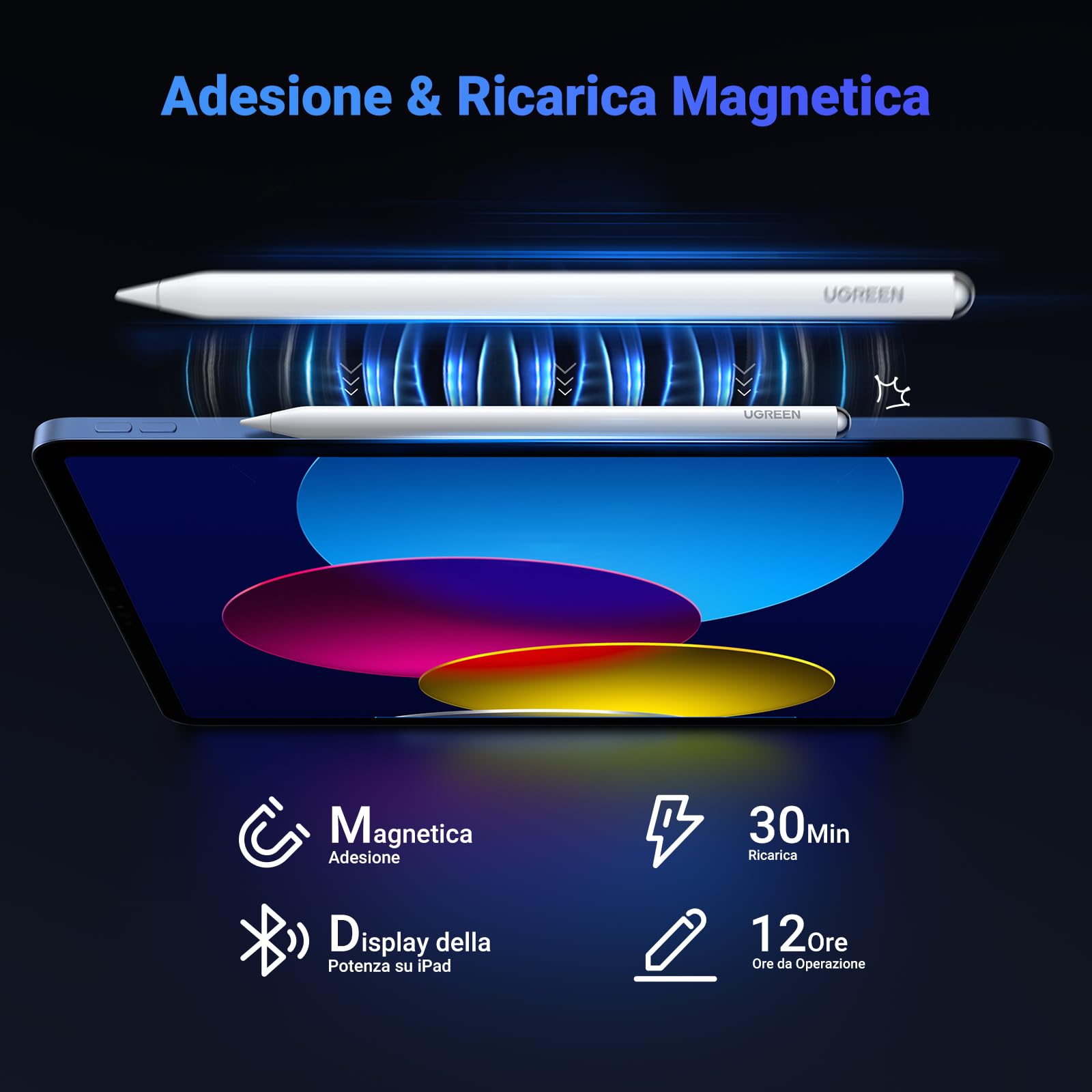 ugreen-pencil-per-ipad-con-ricarica-wireless-magnetica-palm-rejection-e-tilt-bia image 4