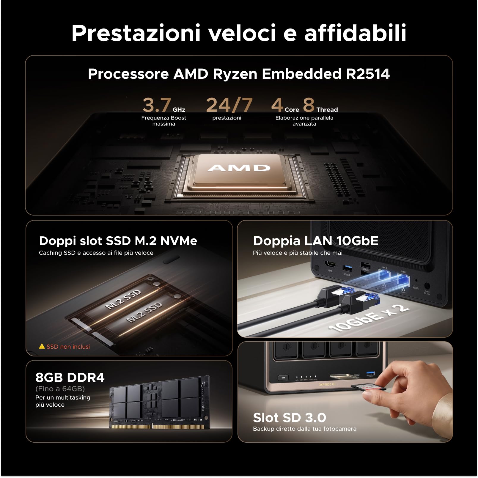 ugreen-nasync-dxp4800-gt-nas-4-vani-amd-ryzen-r2514-doppia-10gbe-senza-hdd image 2