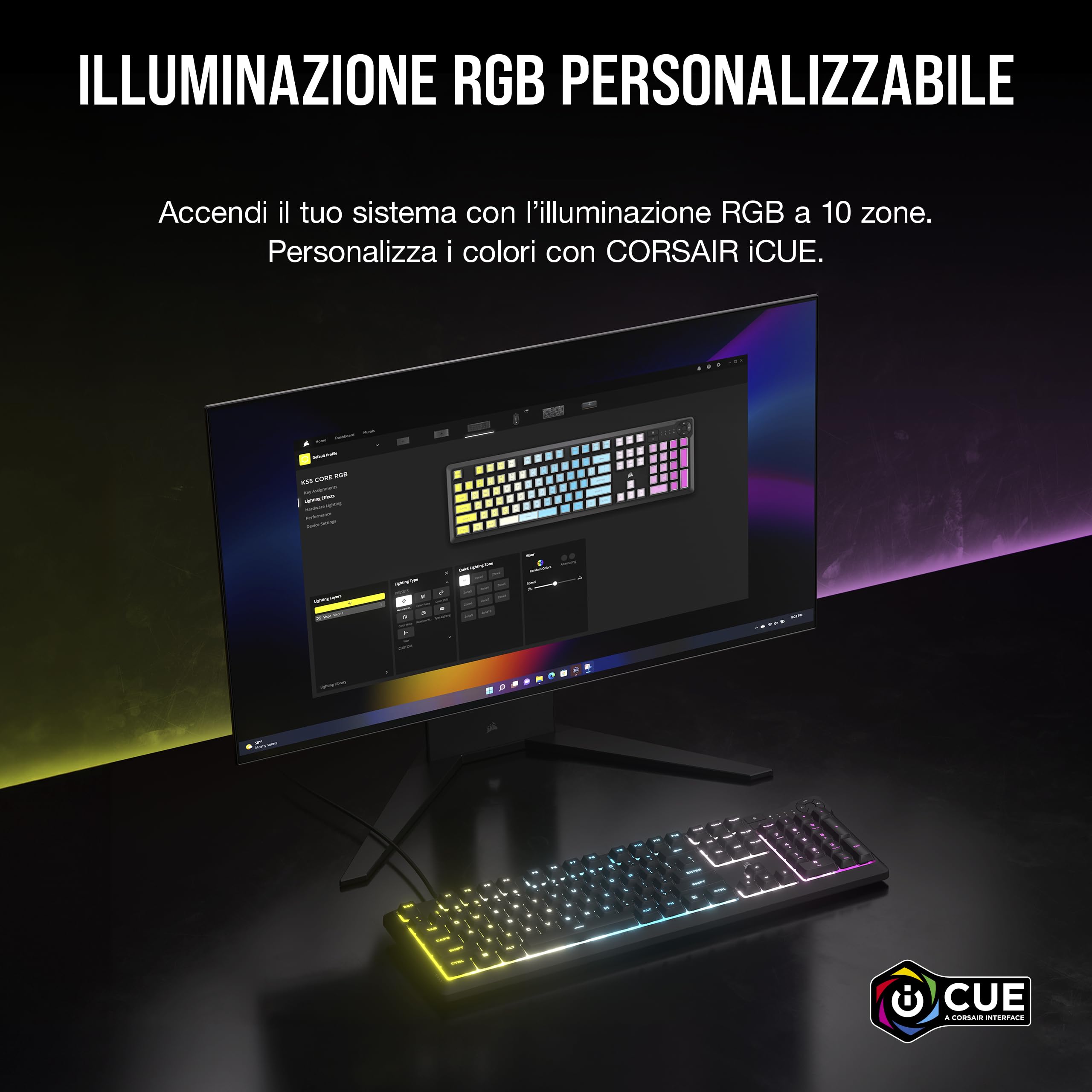 corsair-k55-core-rgb-tastiera-gaming-a-membrana-qwerty-it-nero image 5