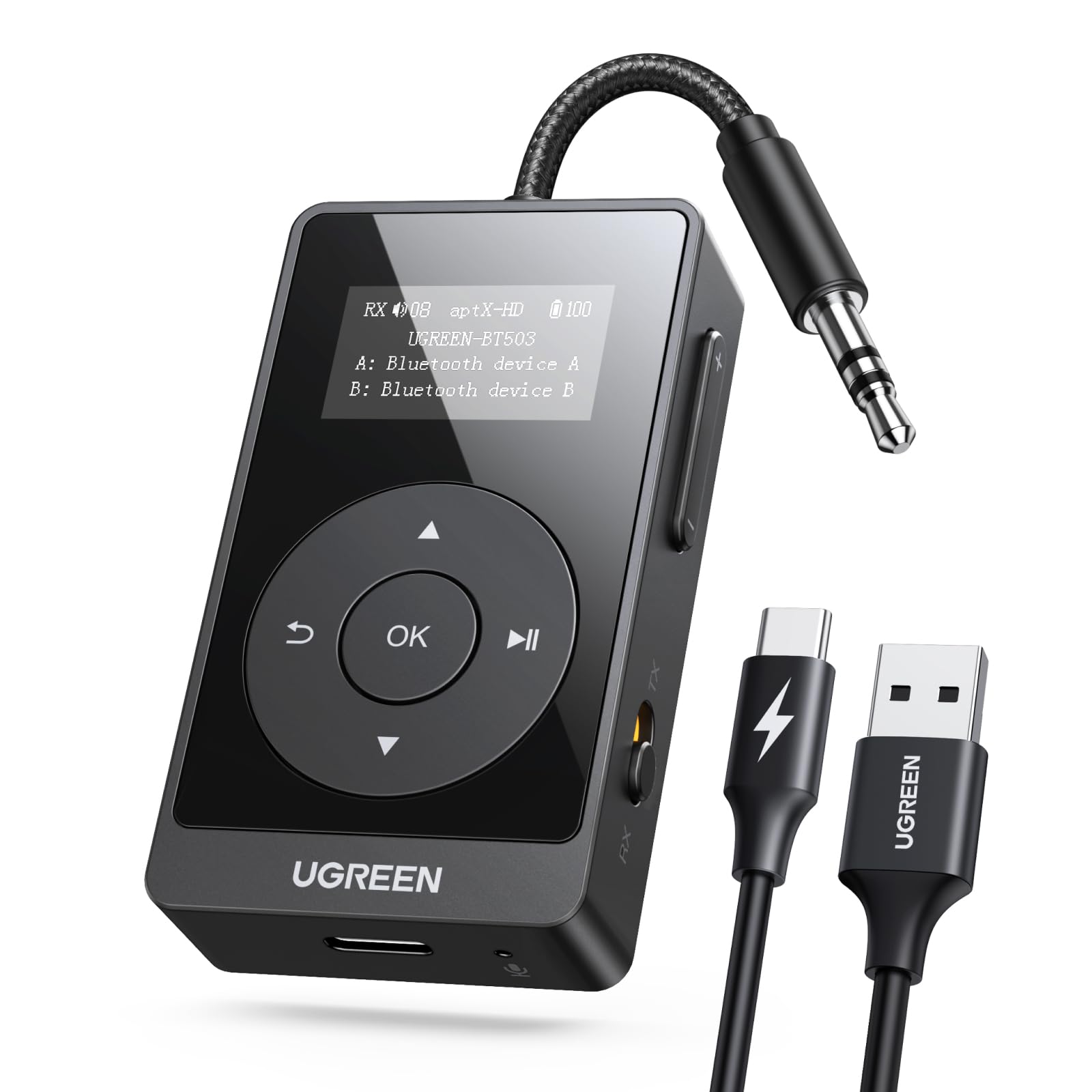 ugreen-trasmettitore-ricevitore-bluetooth-5-3-aptx-jack-3-5mm-lcd-32h image 1