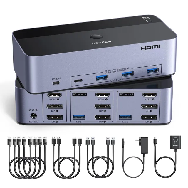 ugreen-switch-kvm-hdmi-2x-dp-2-pc-a-3-monitor-8k-60hz-con-4x-usb-5gbps image 1