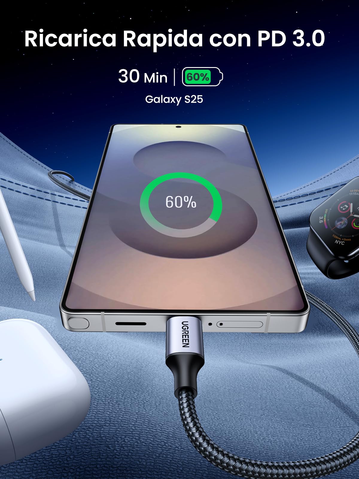 ugreen-cavo-usb-c-a-usb-c-60w-pd-3-0-nylon-intrecciato-1m image 3