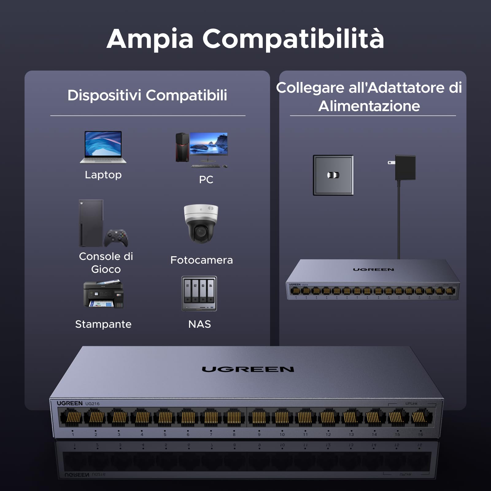 ugreen-switch-lan-gigabit-16-porte-10-100-1000-mbps-non-gestito image 6
