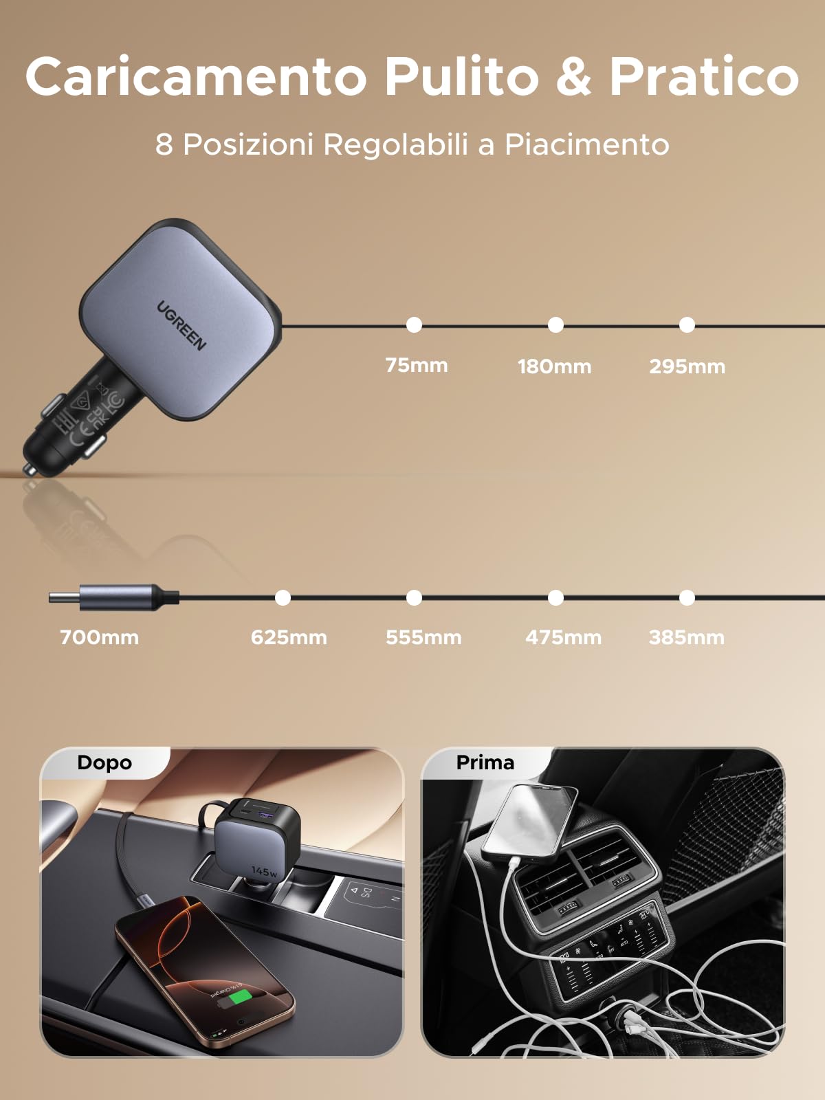 ugreen-nexode-caricatore-auto-145w-4-in-1-usb-c-retrattile-100w image 6
