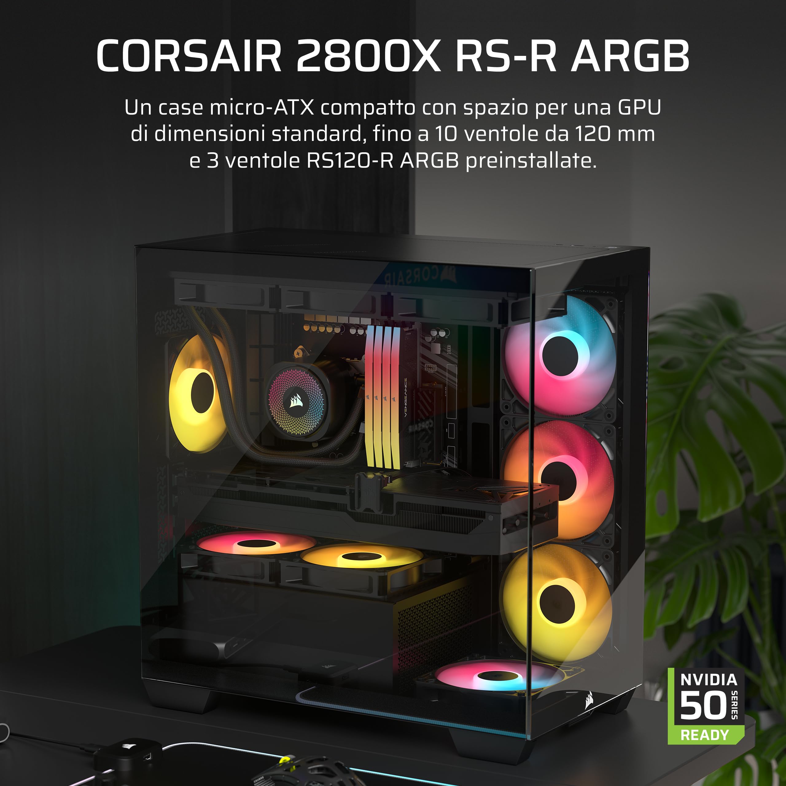 corsair-2800x-rs-argb-case-pc-micro-atx-panoramico-con-vetro-temperato-3x-rs120- image 2