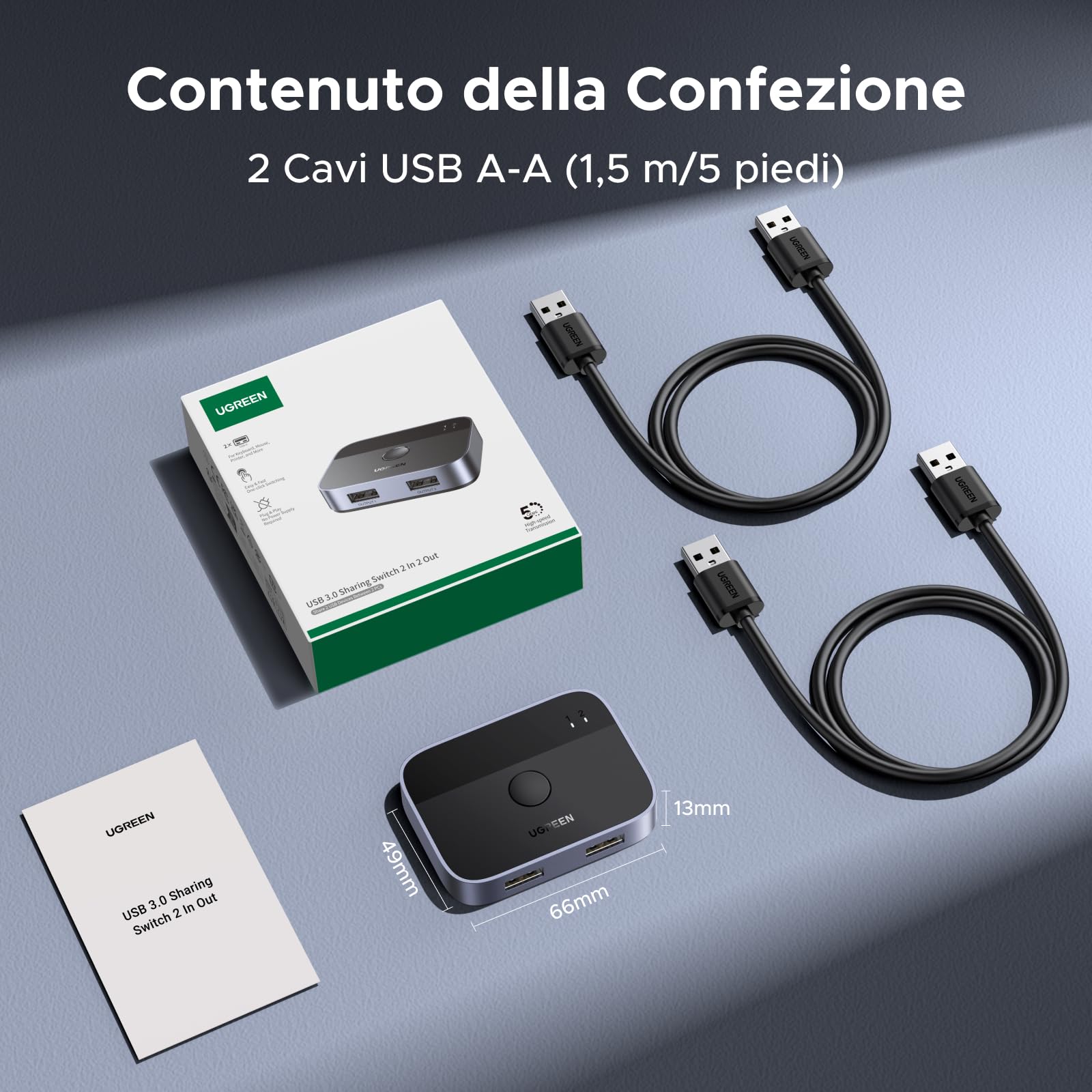 ugreen-switch-usb-3-0-kvm-2x2-per-due-pc-5gbps-alluminio-con-cavi image 7