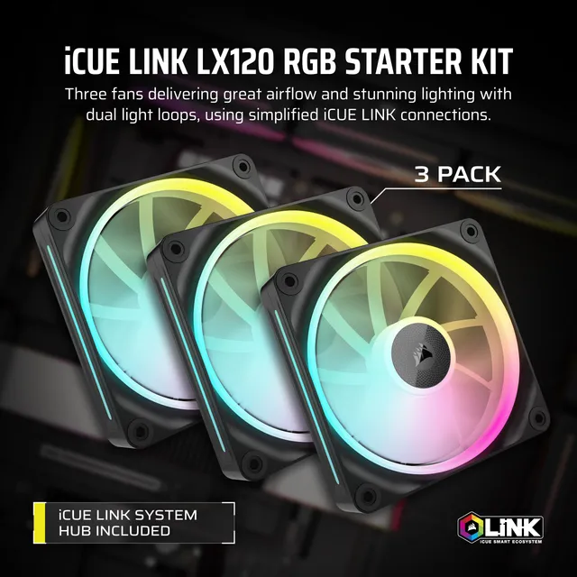 corsair-icue-link-lx120-rgb-ventola-case-120-mm-nera-confezione-da-3 image 1