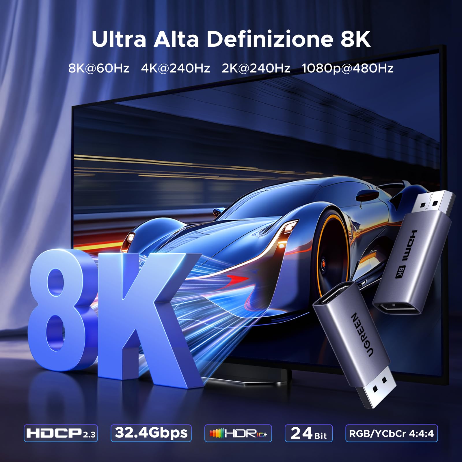 ugreen-adattatore-displayport-a-hdmi-8k-60hz-4k-240hz-alluminio image 3
