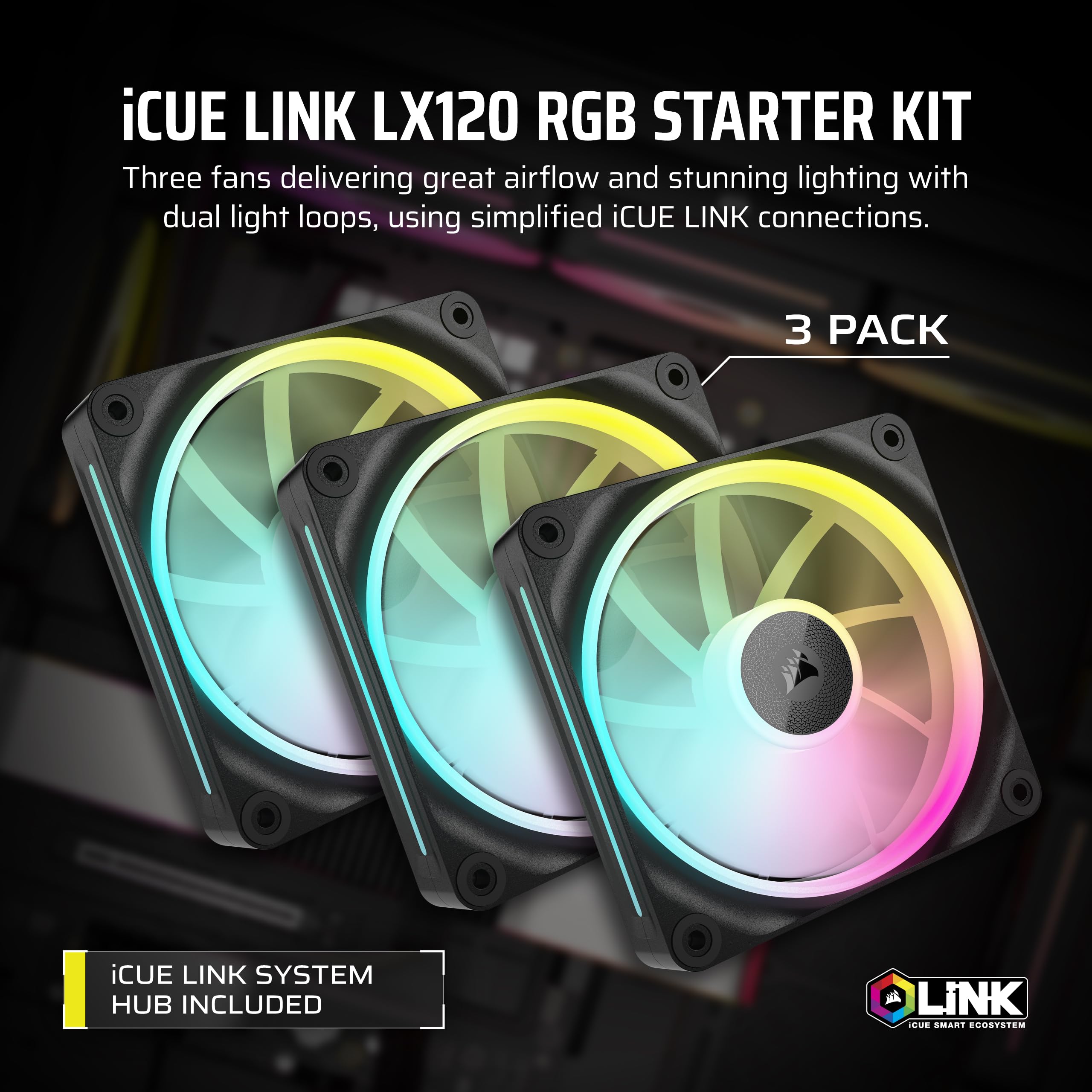 corsair-icue-link-lx120-rgb-ventola-case-120-mm-nera-confezione-da-3 image 1