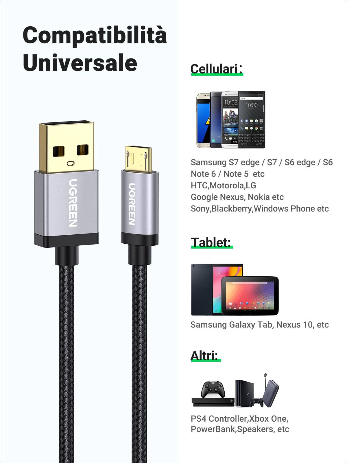 ugreen-cavo-micro-usb-nylon-ricarica-rapida-qc3-0-18w-1m image 6