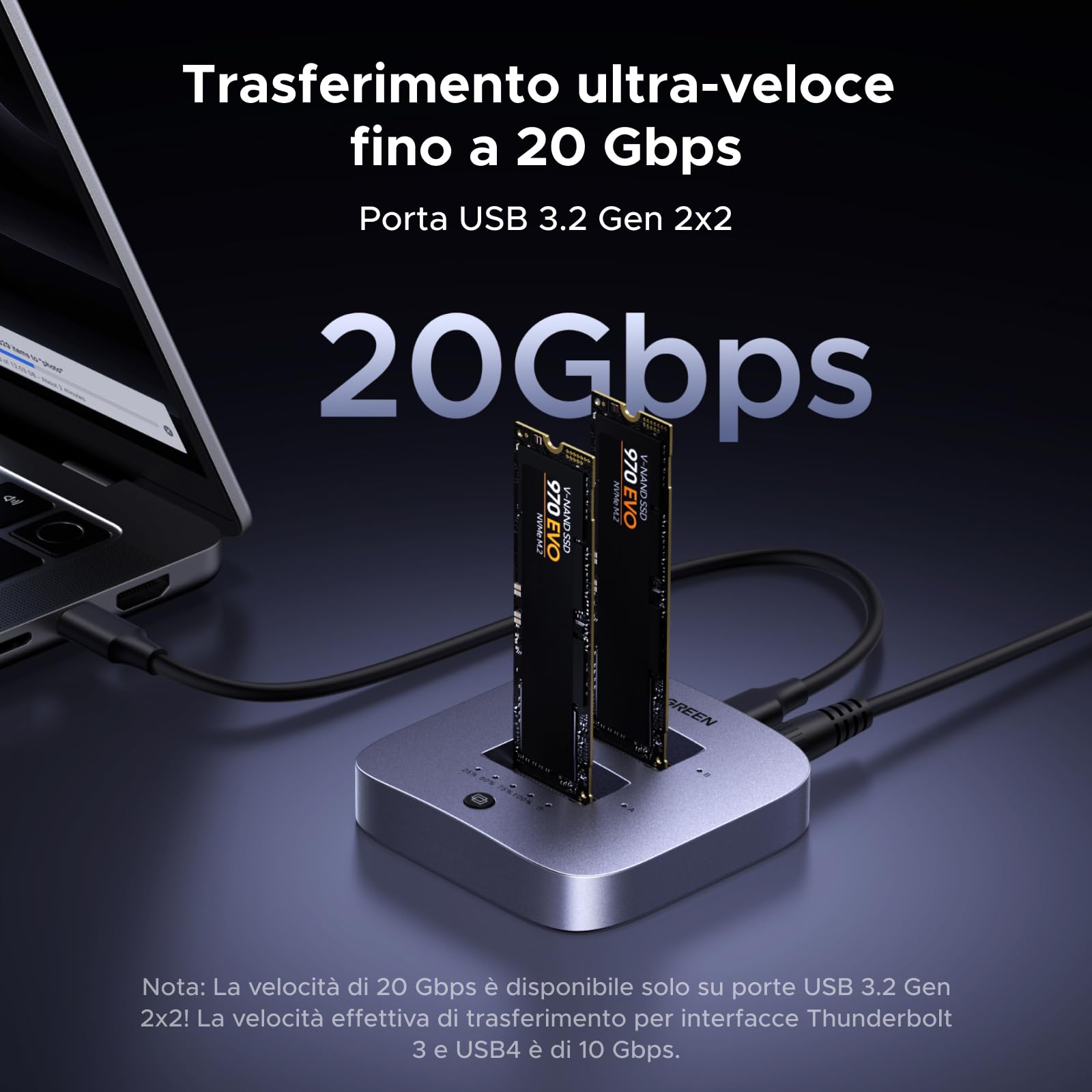 ugreen-stazione-docking-m-2-nvme-dual-bay-20gbps-usb-3-2-gen-2x2-con-clonazione- image 2