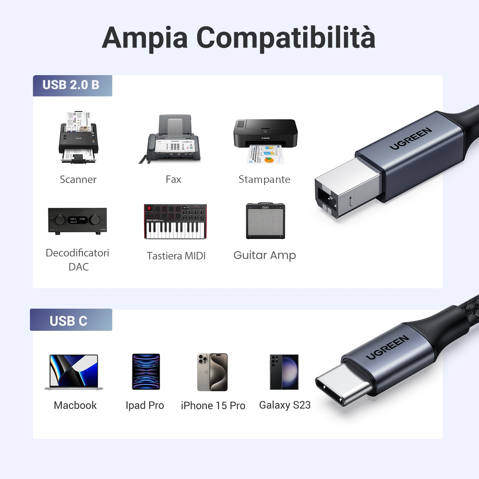 ugreen-cavo-stampante-usb-c-a-usb-b-1m-nylon-per-hp-canon-epson-brother image 5