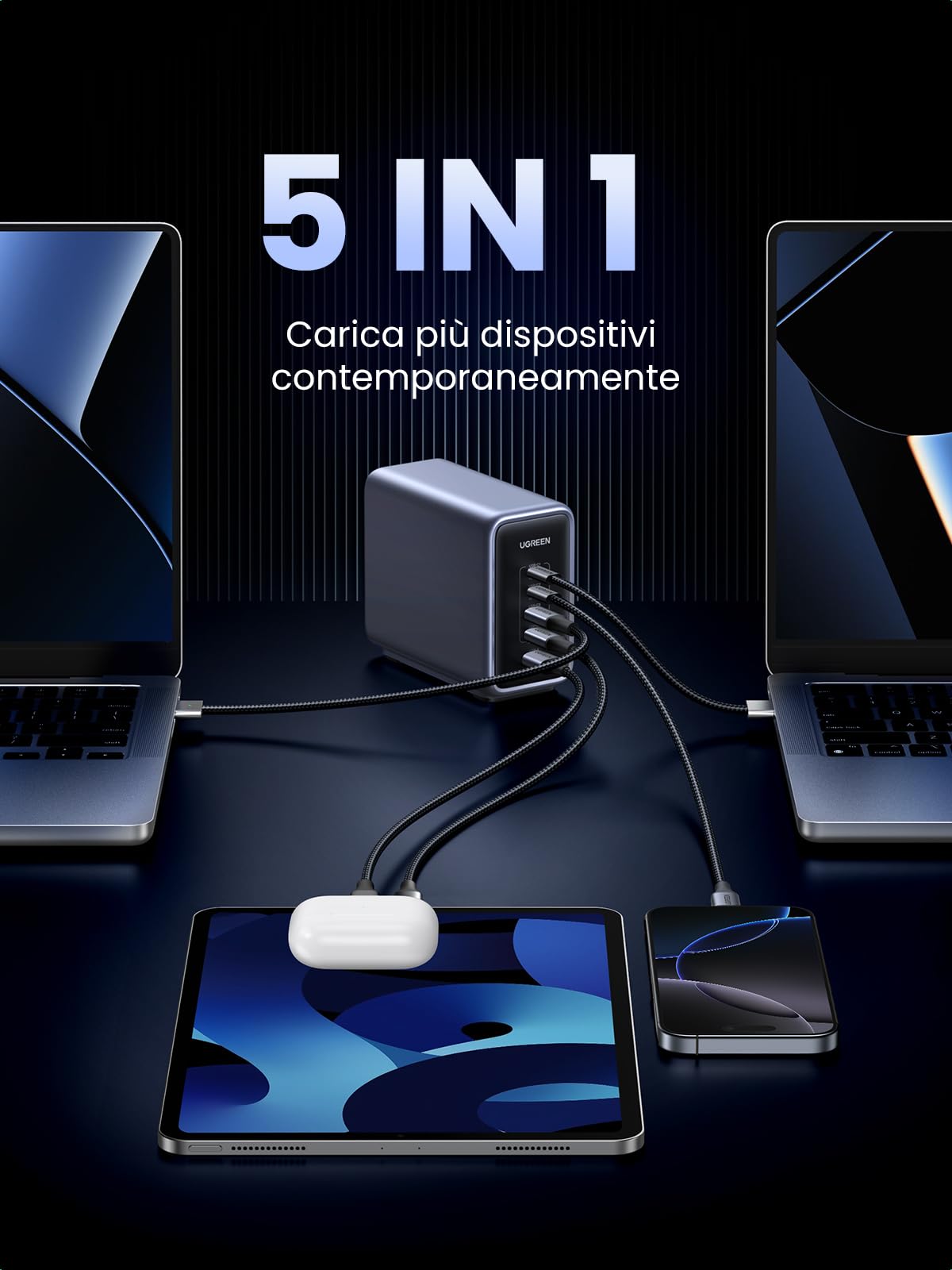 ugreen-nexode-300w-caricatore-gan-usb-c-5-porte-pd-3-1-con-cavo-240w-1-5m image 4