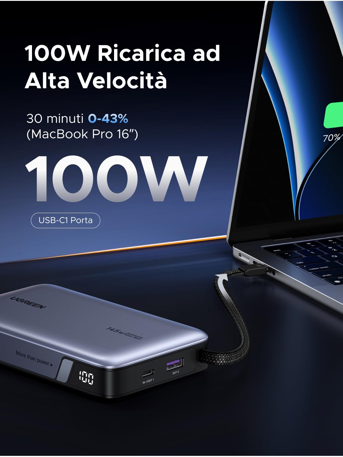 ugreen-nexode-145w-power-bank-20000mah-pd-100w-con-cavo-usb-c-integrato image 3