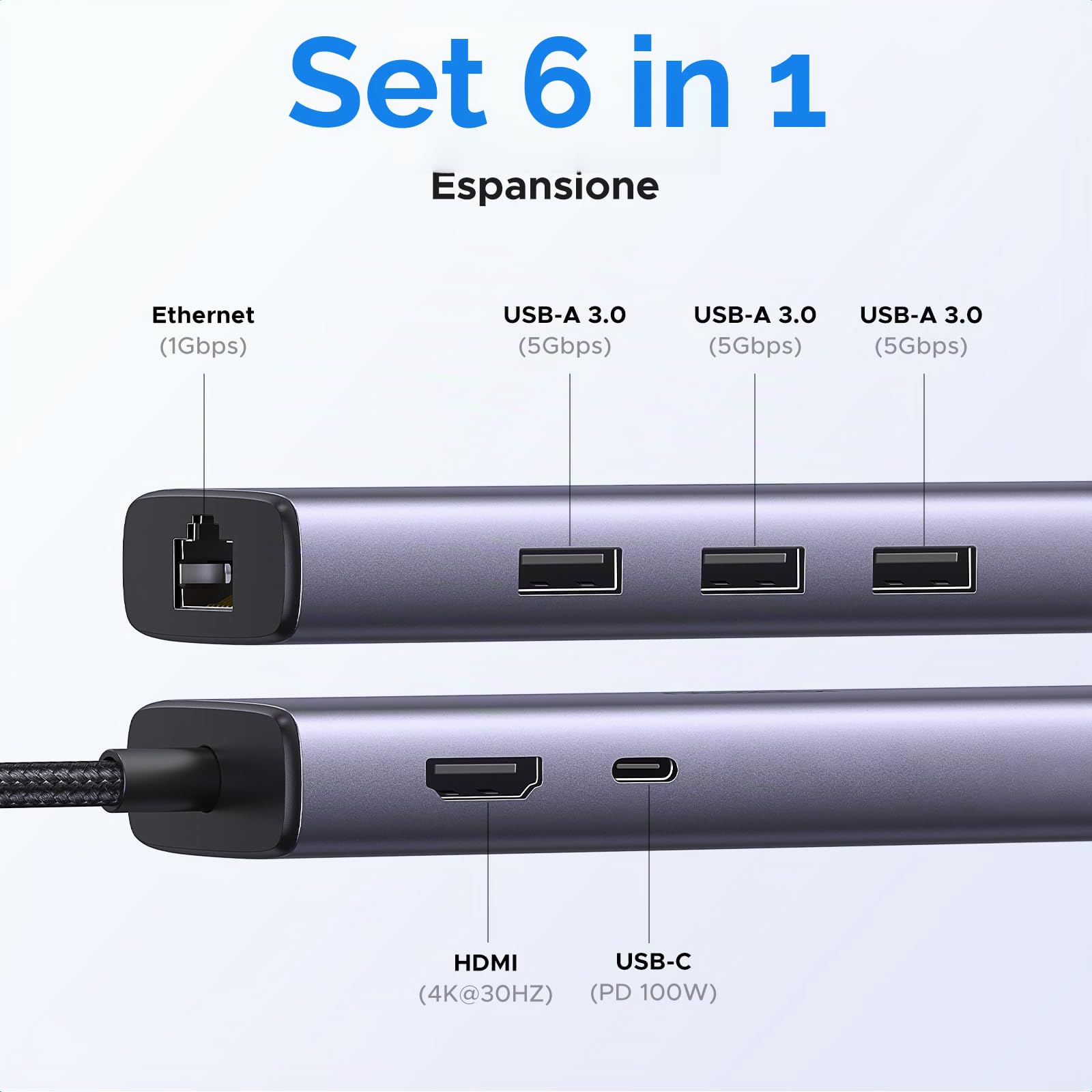 ugreen-revodok-1061-hub-usb-c-6-in-1-con-hdmi-4k-ethernet-gigabit-e-pd-100w image 2