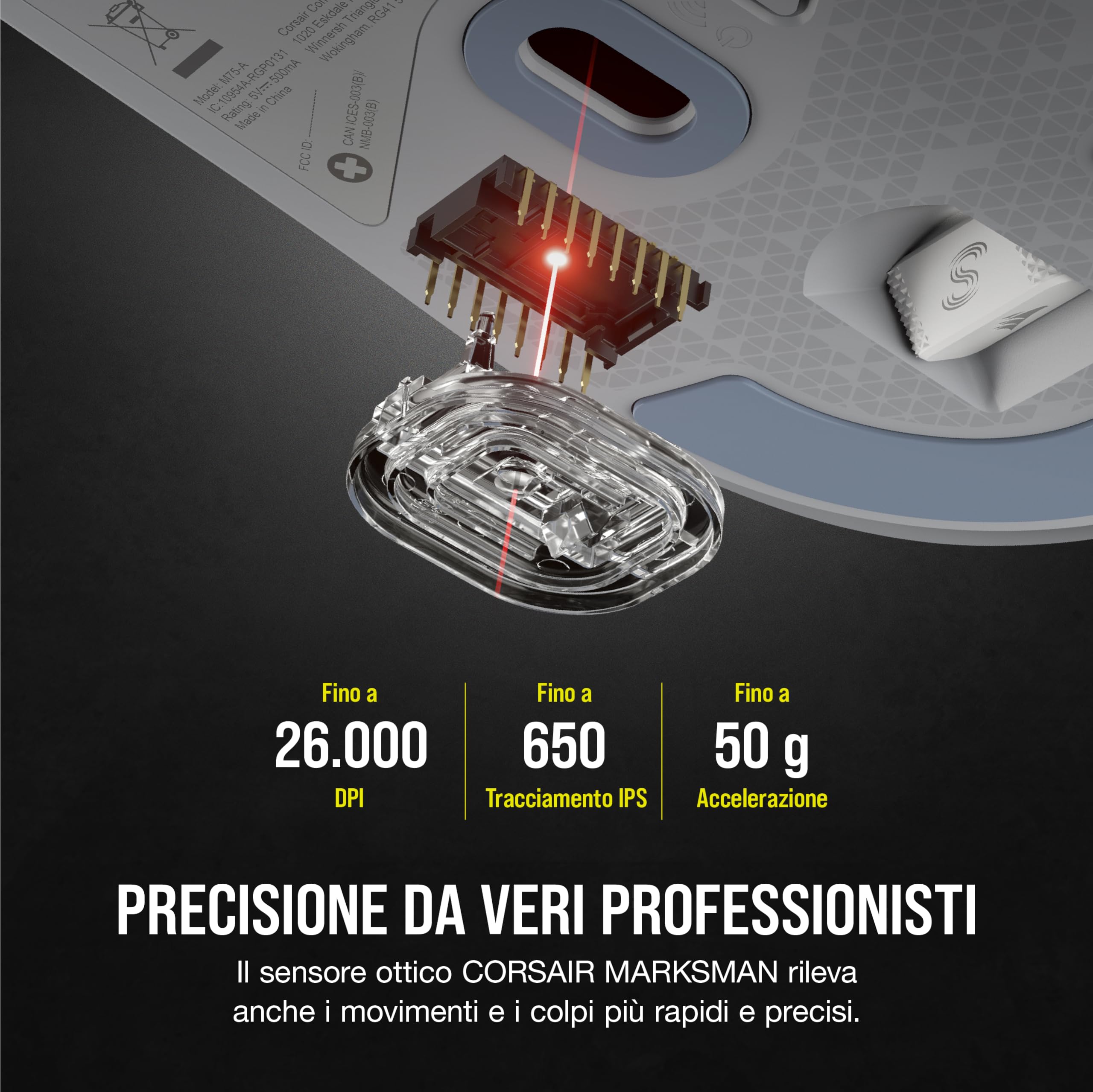 corsair-m75-air-wireless-mouse-gaming-fps-26000-dpi-grigio-chiaro image 4