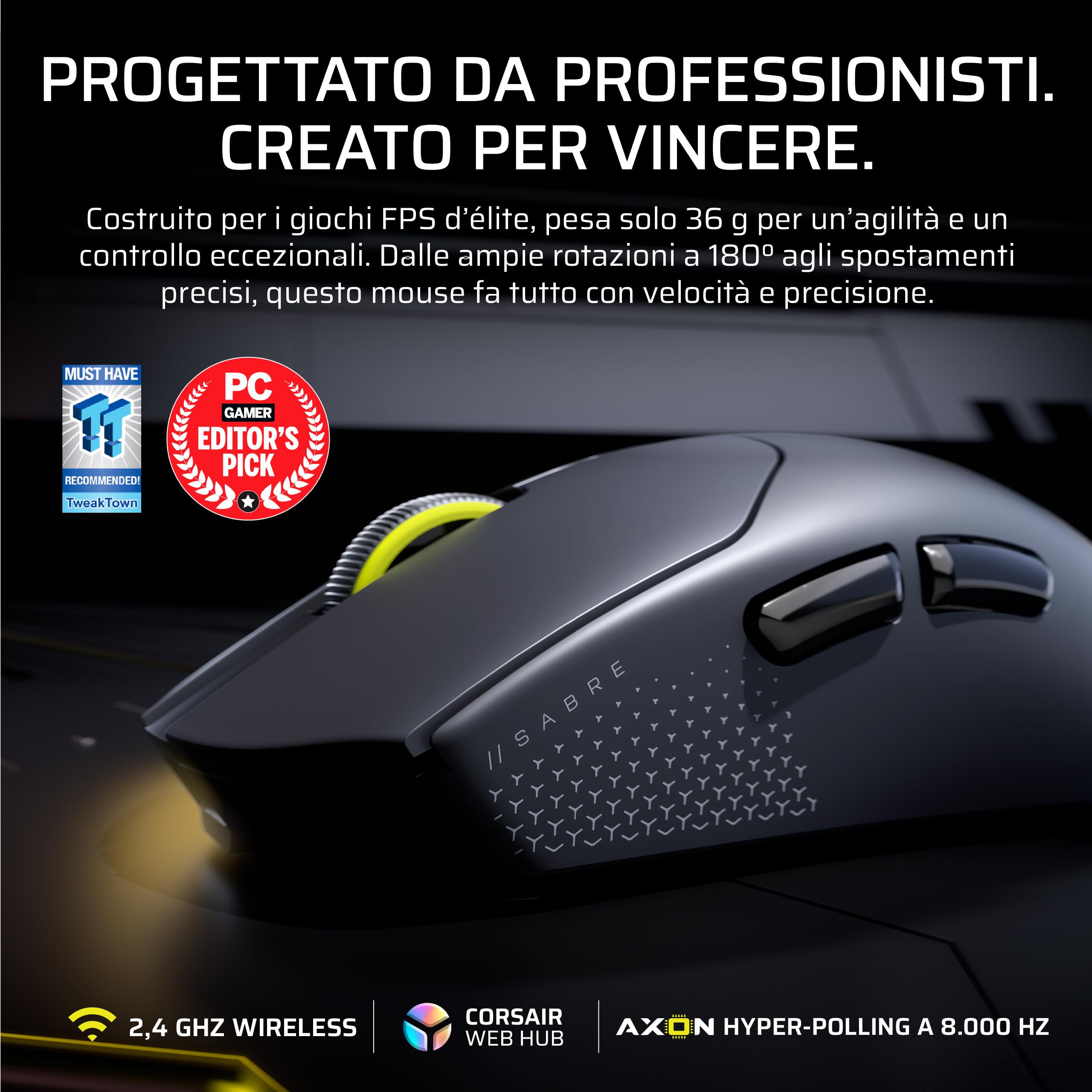 corsair-sabre-v2-pro-wireless-fps-gaming-mouse-ultraleggero-36g-33-000-dpi-hyper image 2