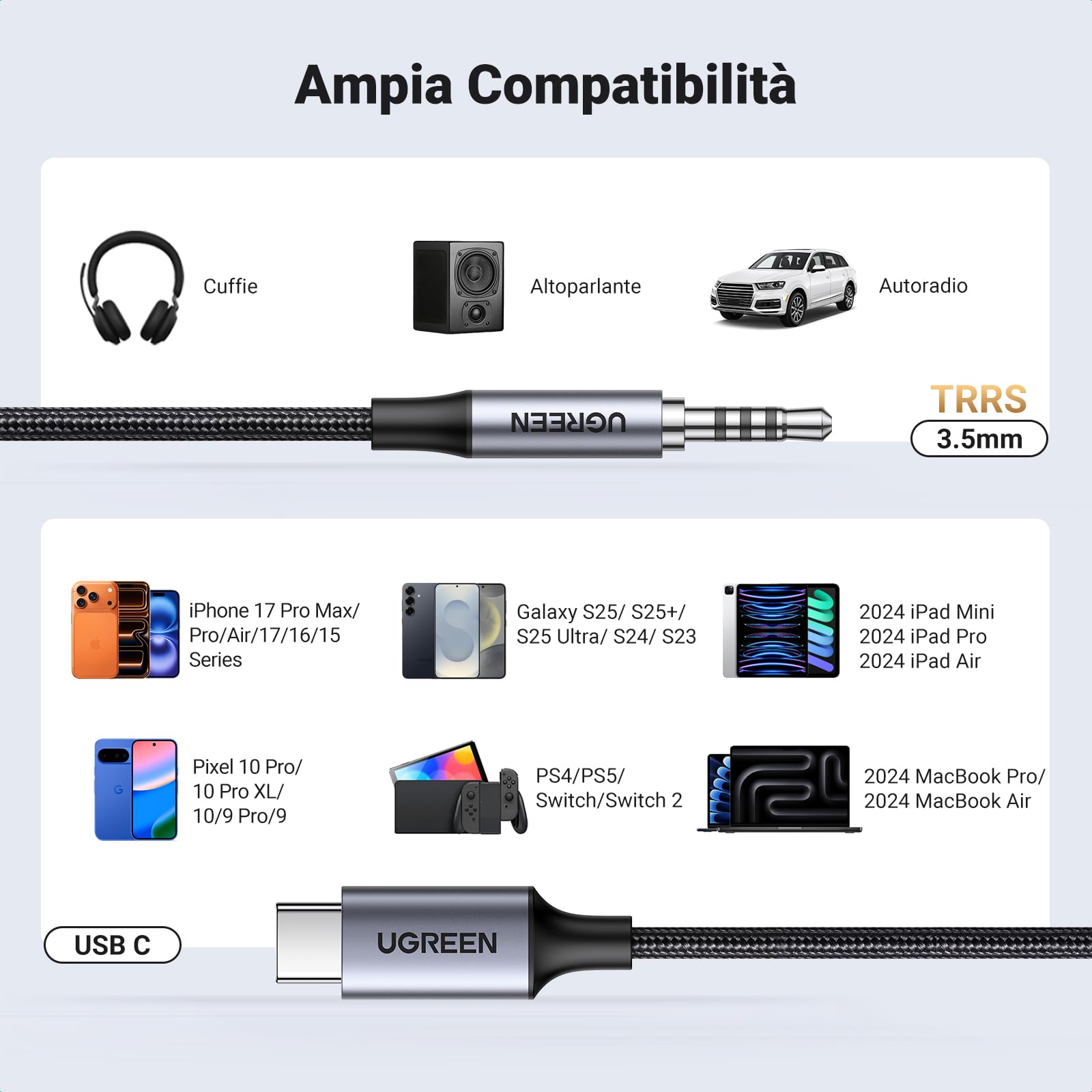 ugreen-cavo-usb-c-a-jack-3-5mm-trrs-dac-24bit-96khz-2m-nylon image 6